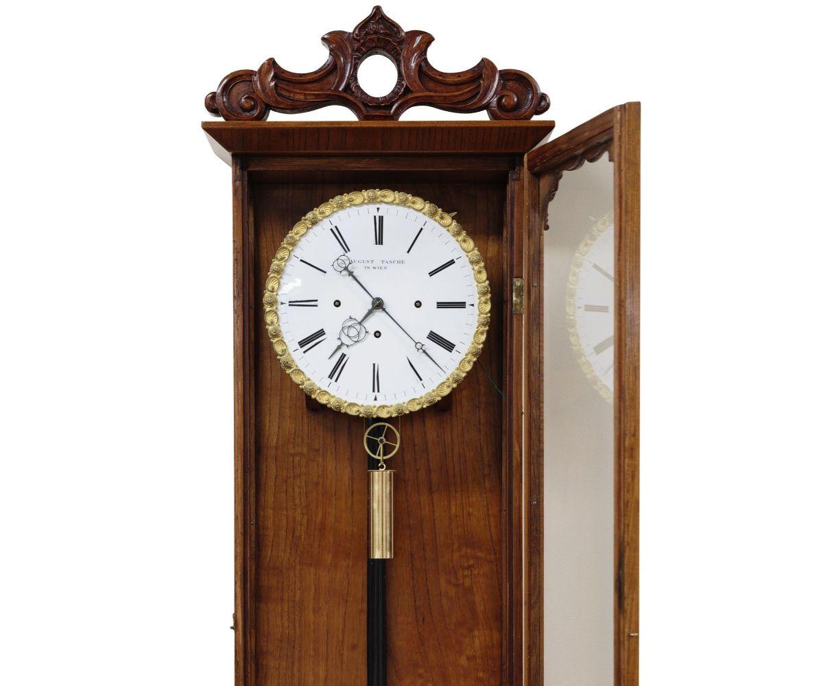 Austrian Fine Fruitwood Grand-Sonnerie Striking Vienna Regulator Wall Clock For Sale