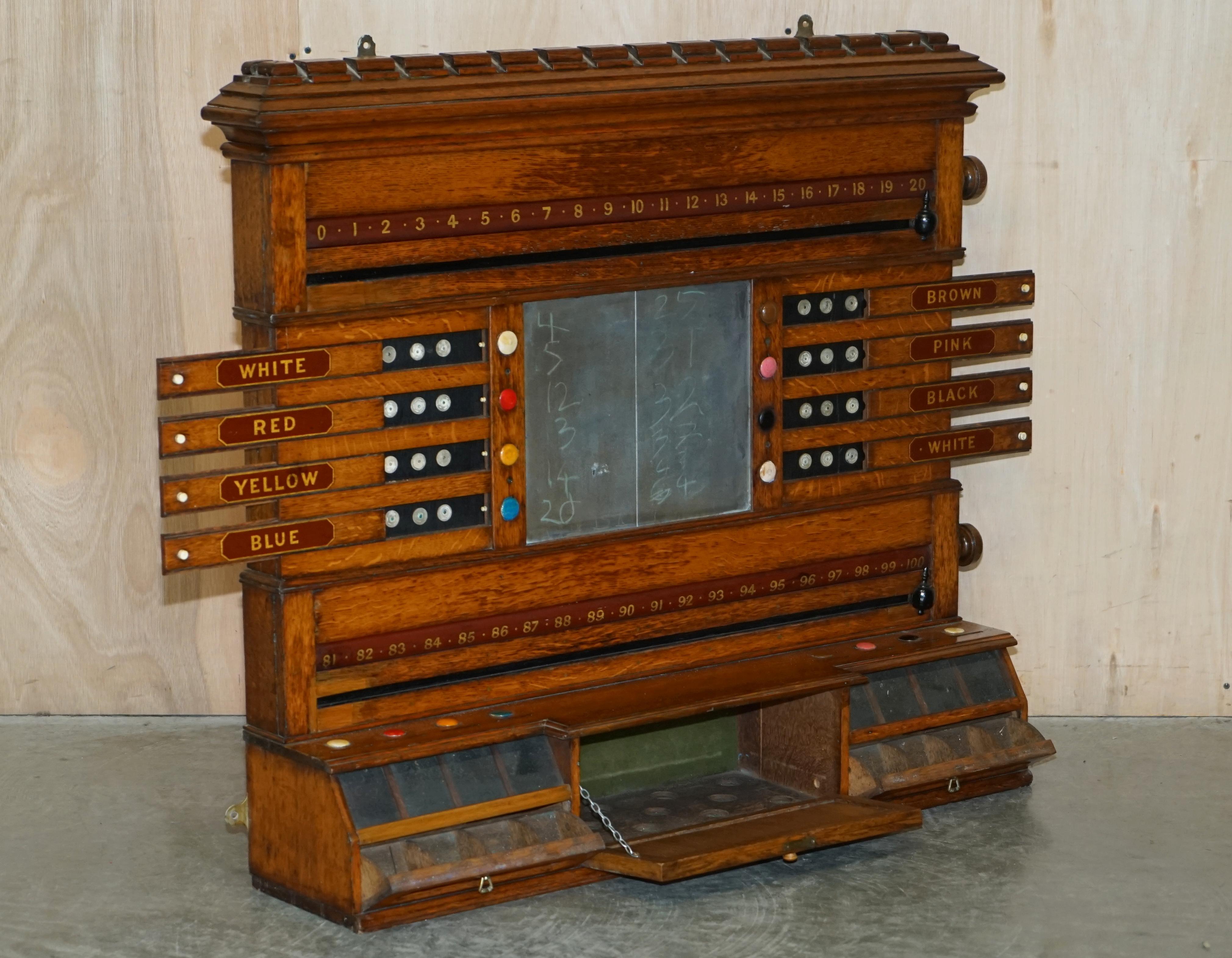 Fine Fully Restored Antique Victorian Honey Oak Snooker Scoreboard Ball Storage 11