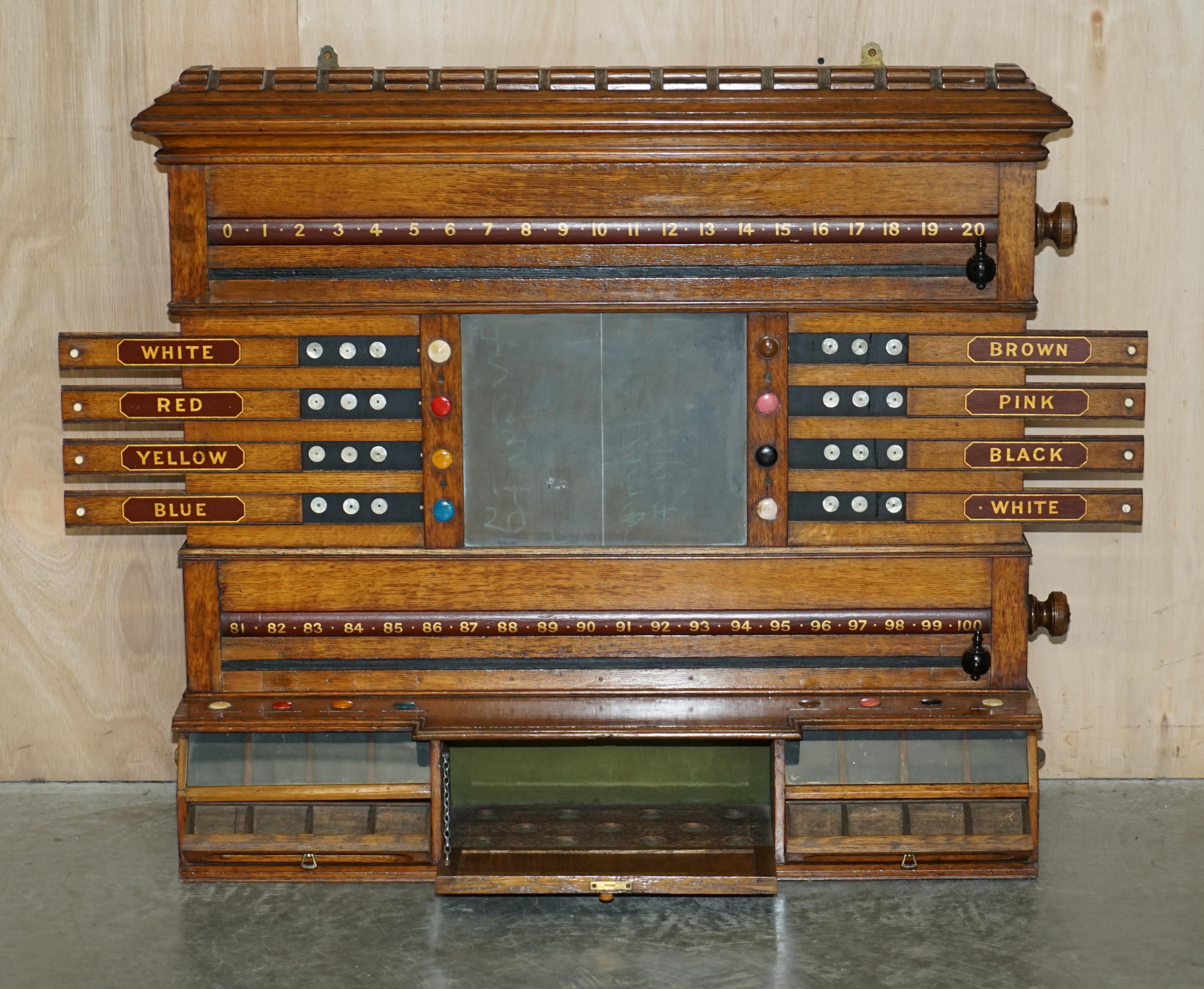 Fine Fully Restored Antique Victorian Honey Oak Snooker Scoreboard Ball Storage 12