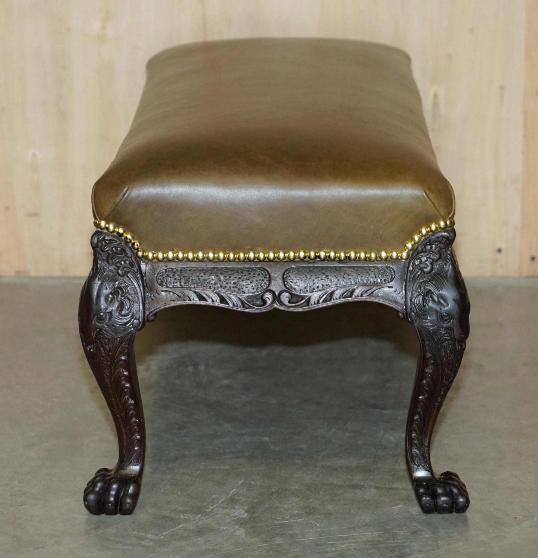 FiNE FULLY RESTORED LIONS HAIR PAW & MAIN CARVED ANTIQUE BENCH OTTOMAN FOOTSTOOL 13