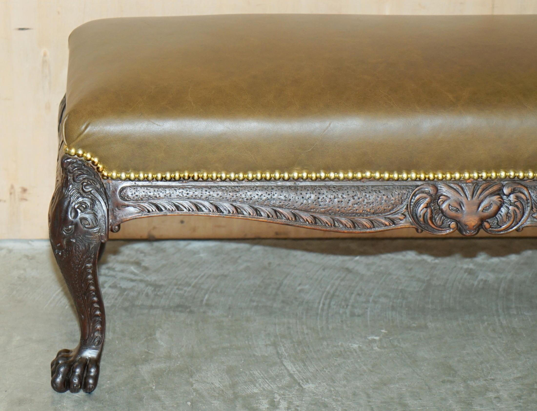 English FiNE FULLY RESTORED LIONS HAIR PAW & MAIN CARVED ANTIQUE BENCH OTTOMAN FOOTSTOOL