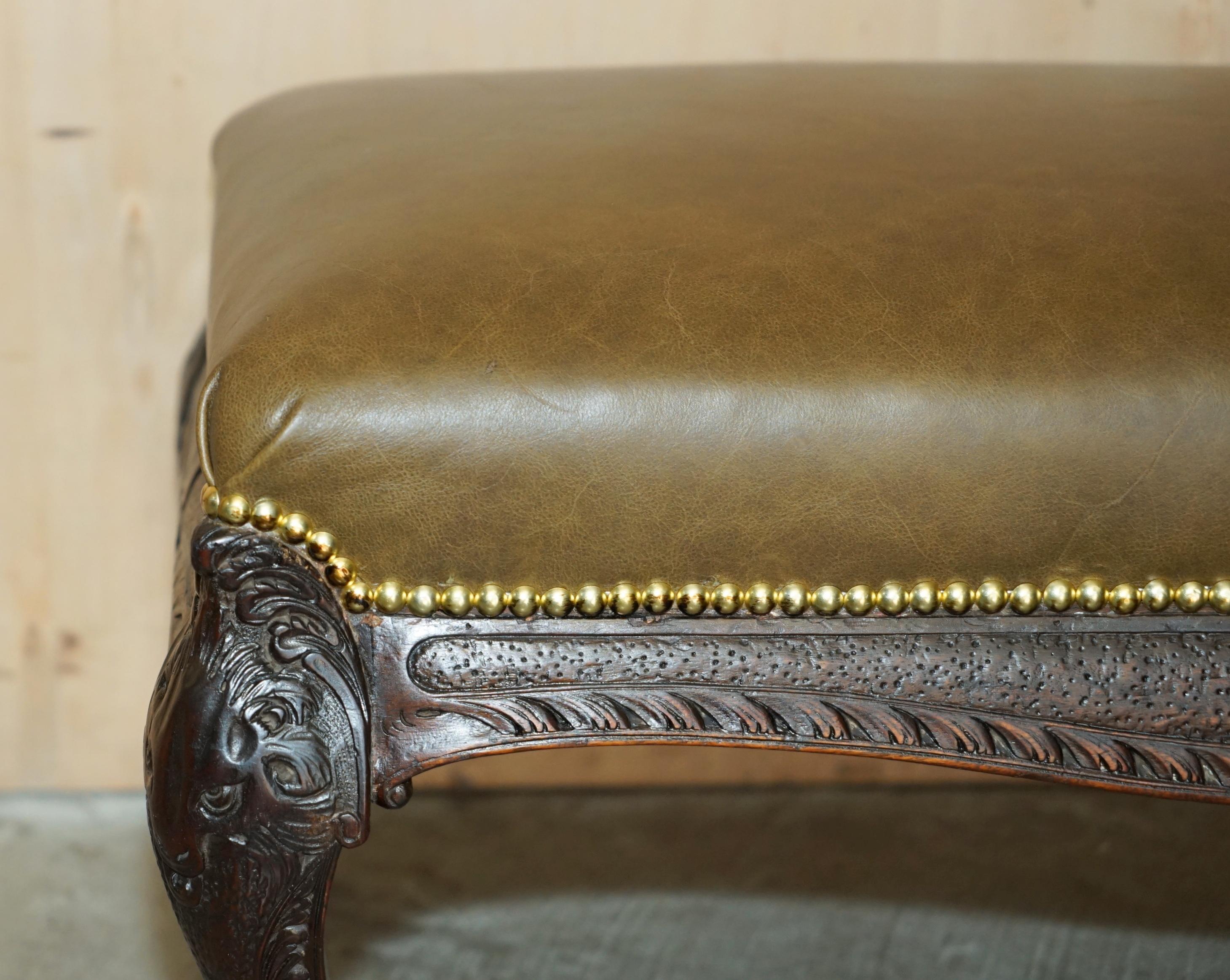 Hand-Crafted FiNE FULLY RESTORED LIONS HAIR PAW & MAIN CARVED ANTIQUE BENCH OTTOMAN FOOTSTOOL