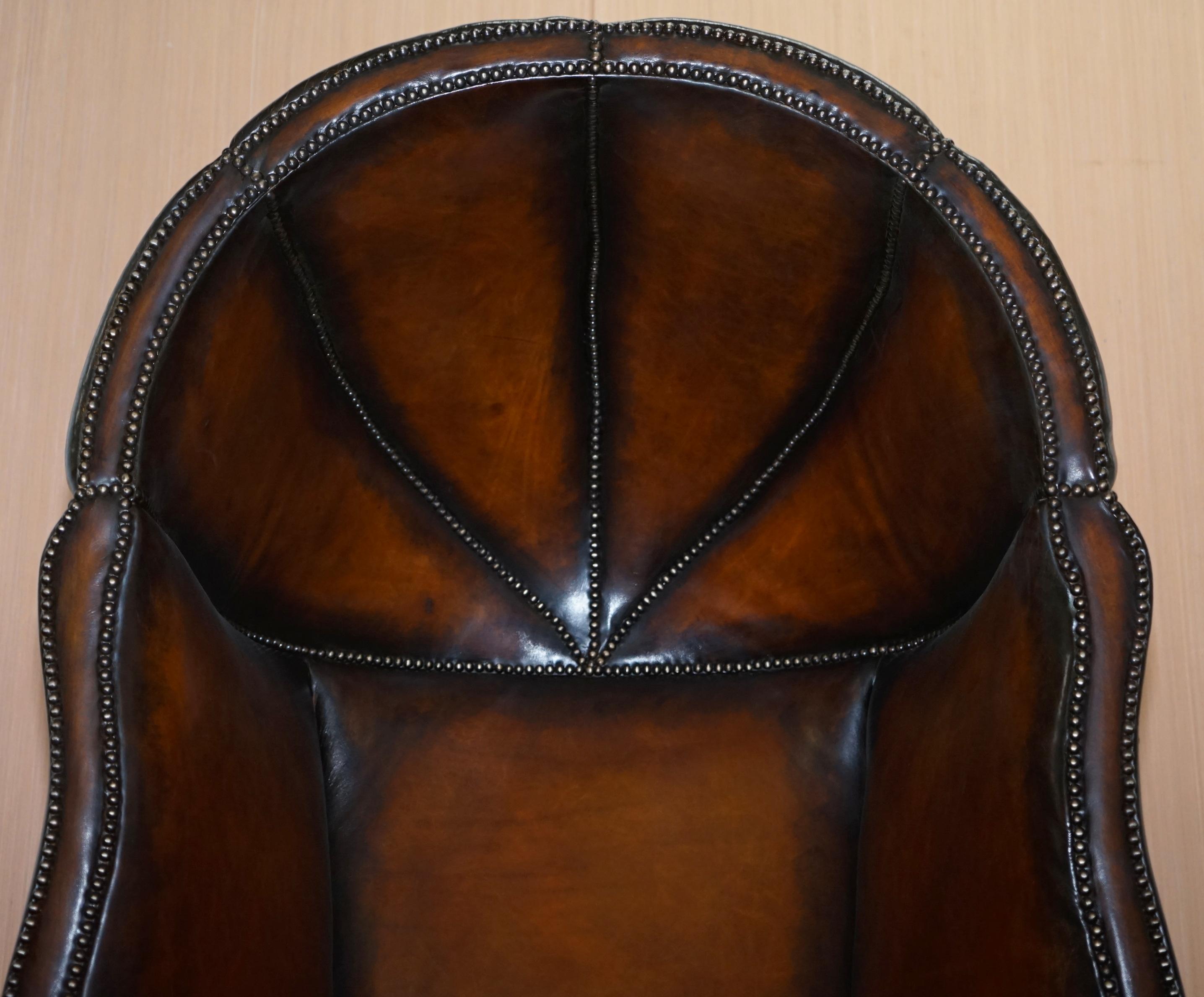 Hand-Crafted Fine Fully Restored Regency / Victorian Hand Dyed Brown Leather Porters Armchair