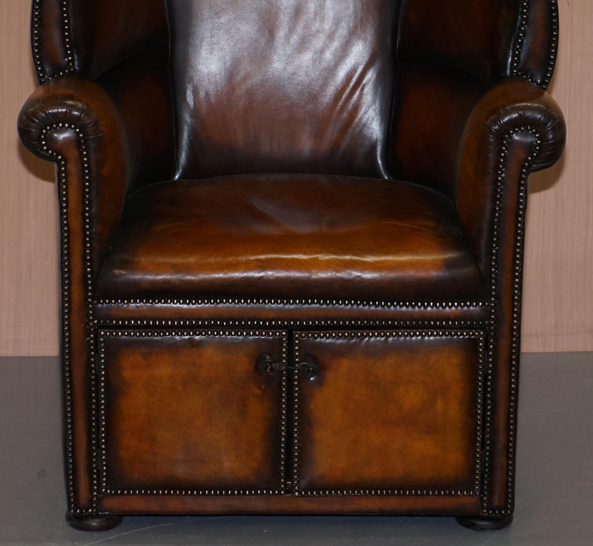 19th Century Fine Fully Restored Regency / Victorian Hand Dyed Brown Leather Porters Armchair