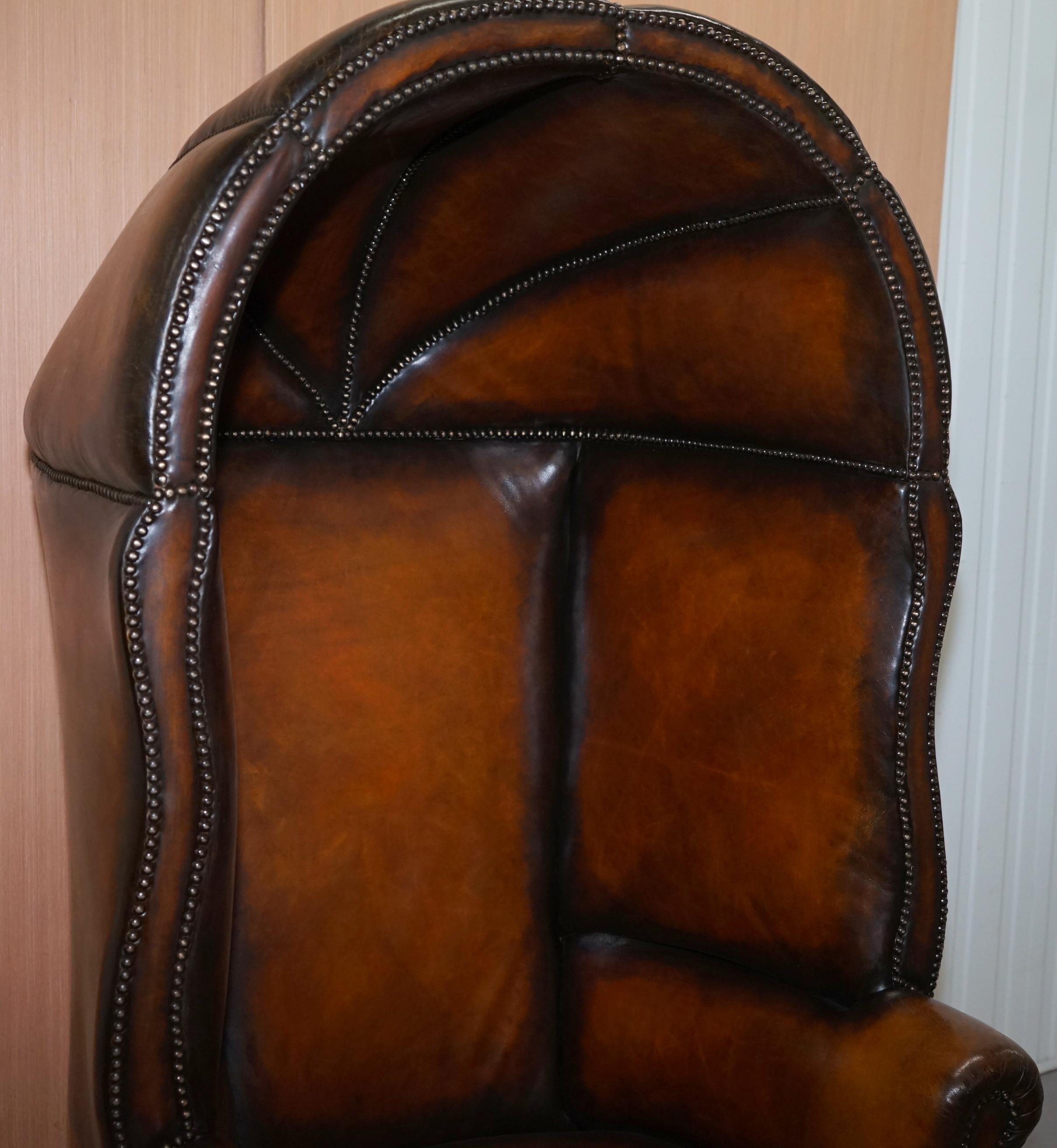 Fine Fully Restored Regency / Victorian Hand Dyed Brown Leather Porters Armchair 3