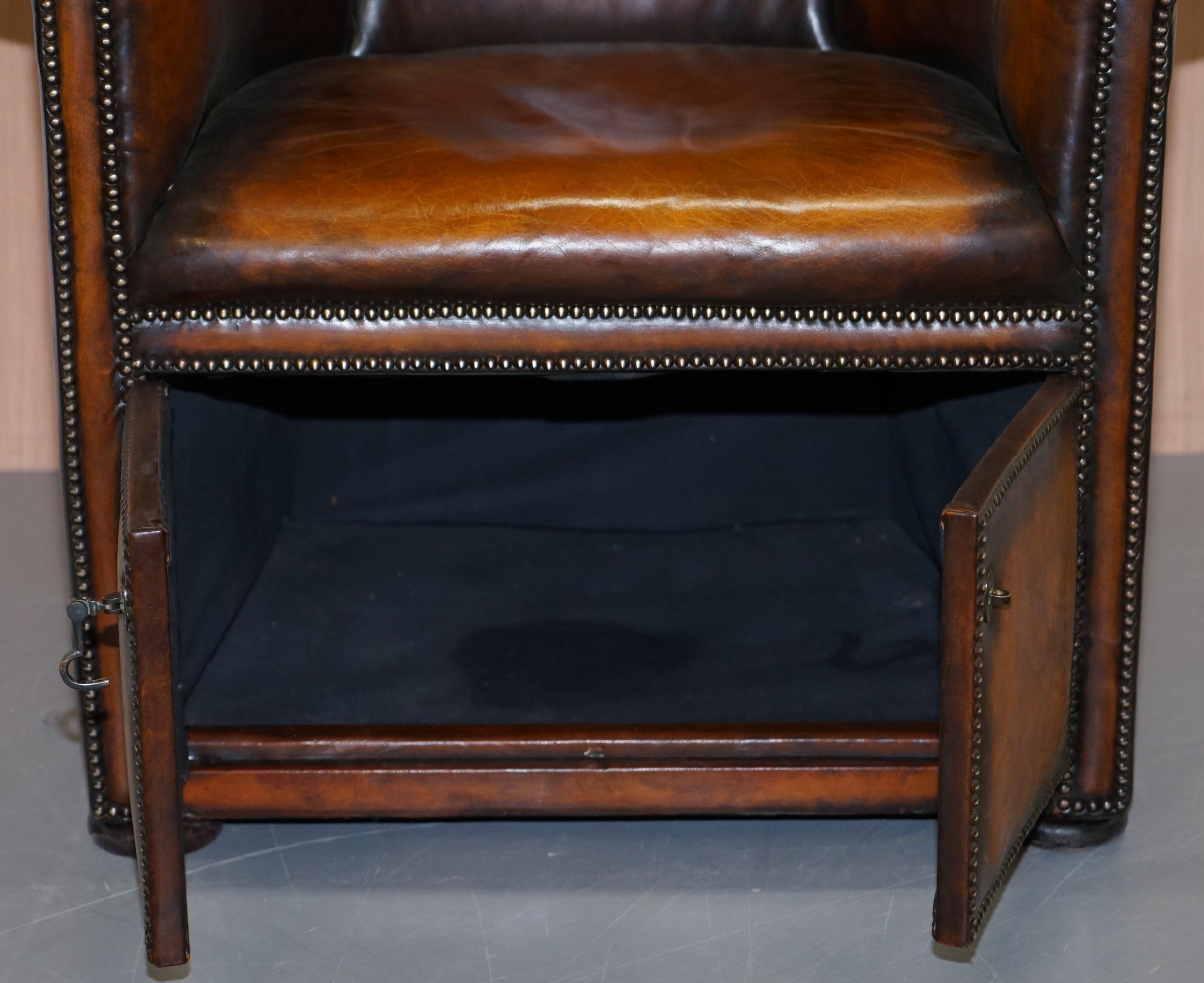 Fine Fully Restored Regency / Victorian Hand Dyed Brown Leather Porters Armchair 4