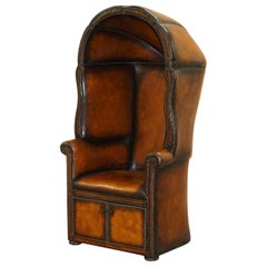 Antique Fine Fully Restored Regency / Victorian Hand Dyed Brown Leather Porters Armchair