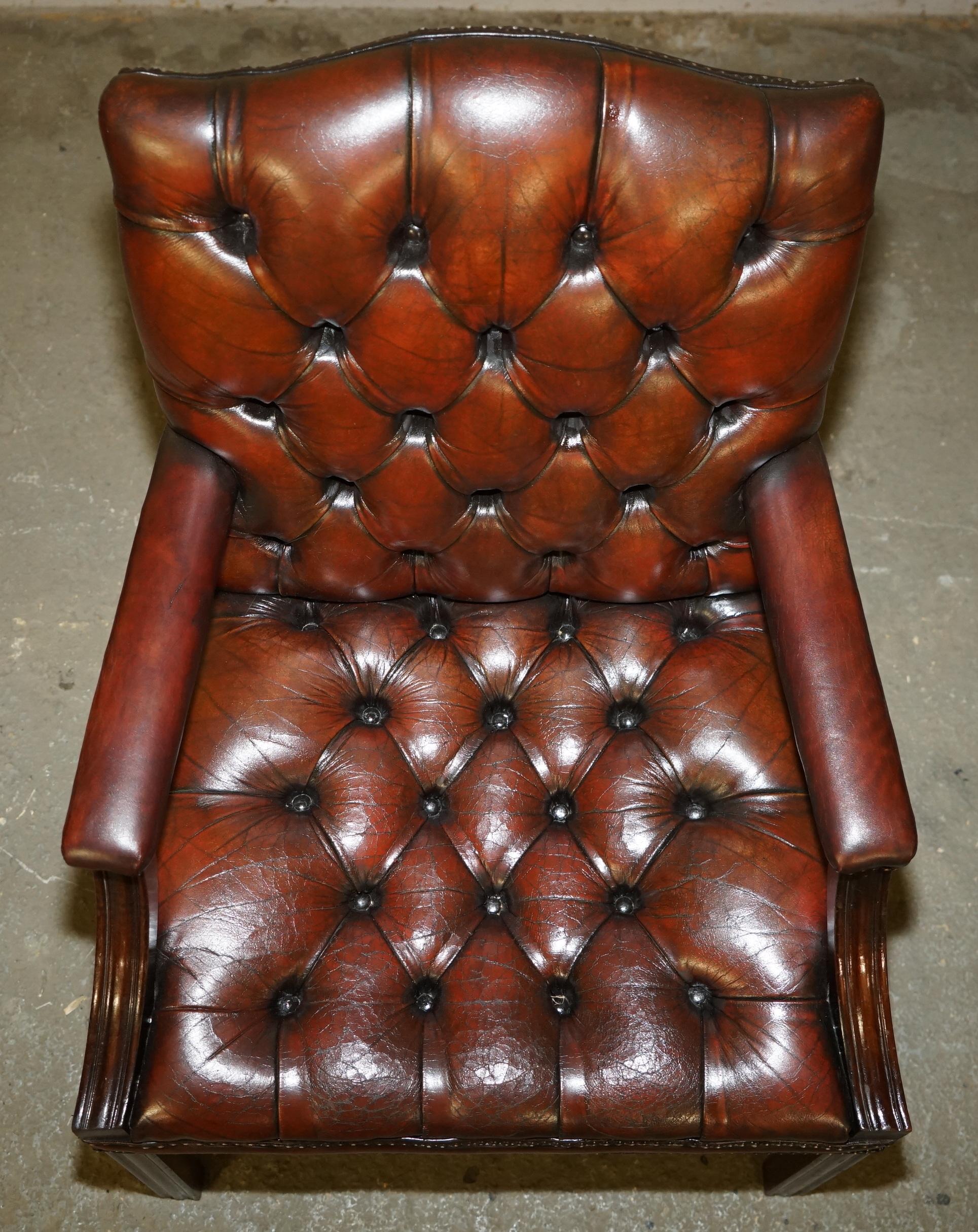 Hand-Crafted FINE FULLY RESTORED VINTAGE GEORGE II STYLE CHESTERFIELD TUFTED LEATHER ARMCHAiR For Sale