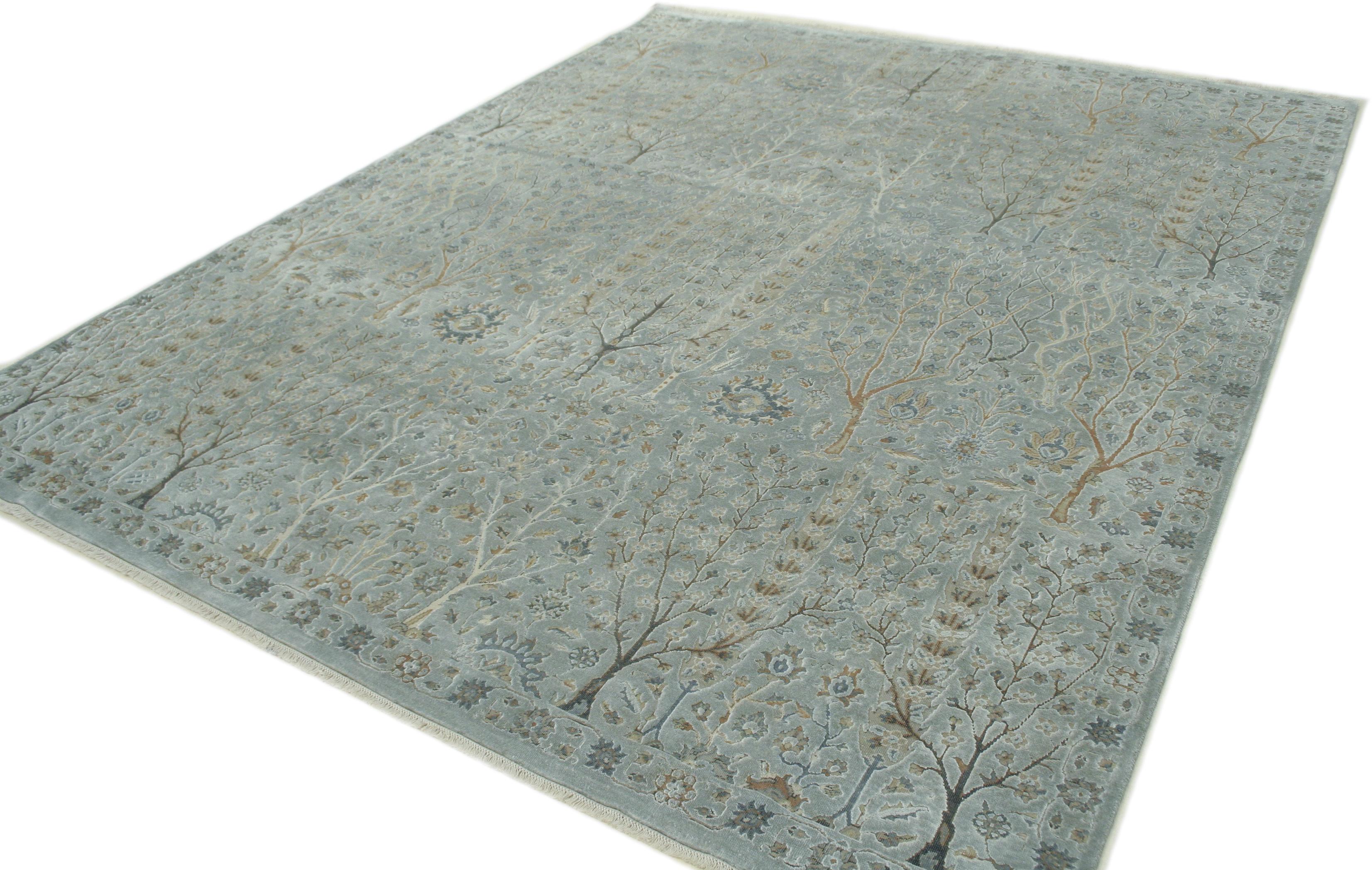 Alfombra de lana y seda con diseño de jardín y estampado integral Tabriz en venta