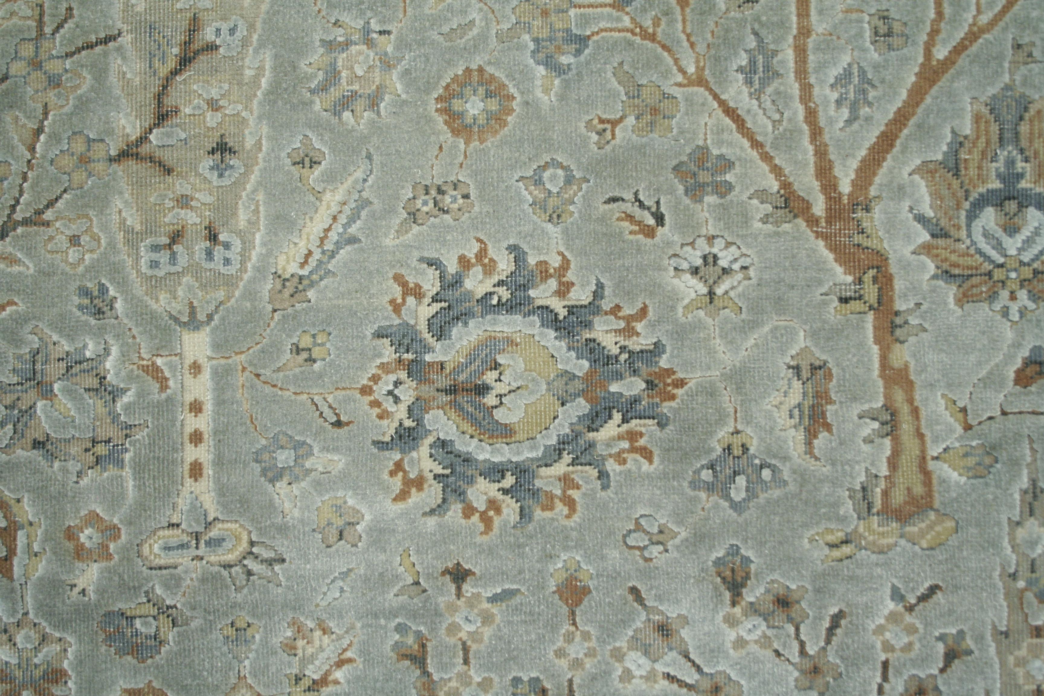 Alfombra de lana y seda con diseño de jardín y estampado integral Indio en venta