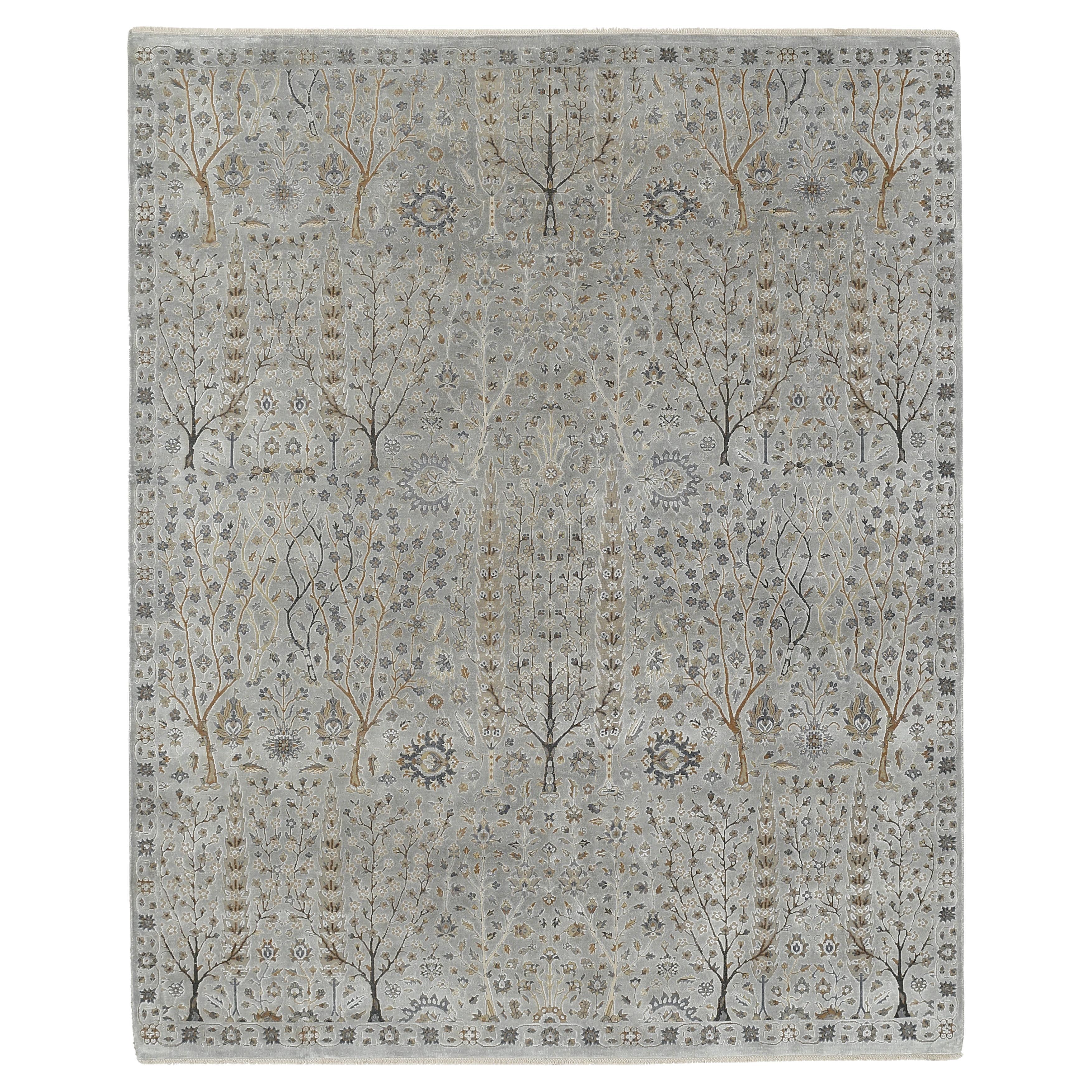 Alfombra de lana y seda con diseño de jardín y estampado integral en venta