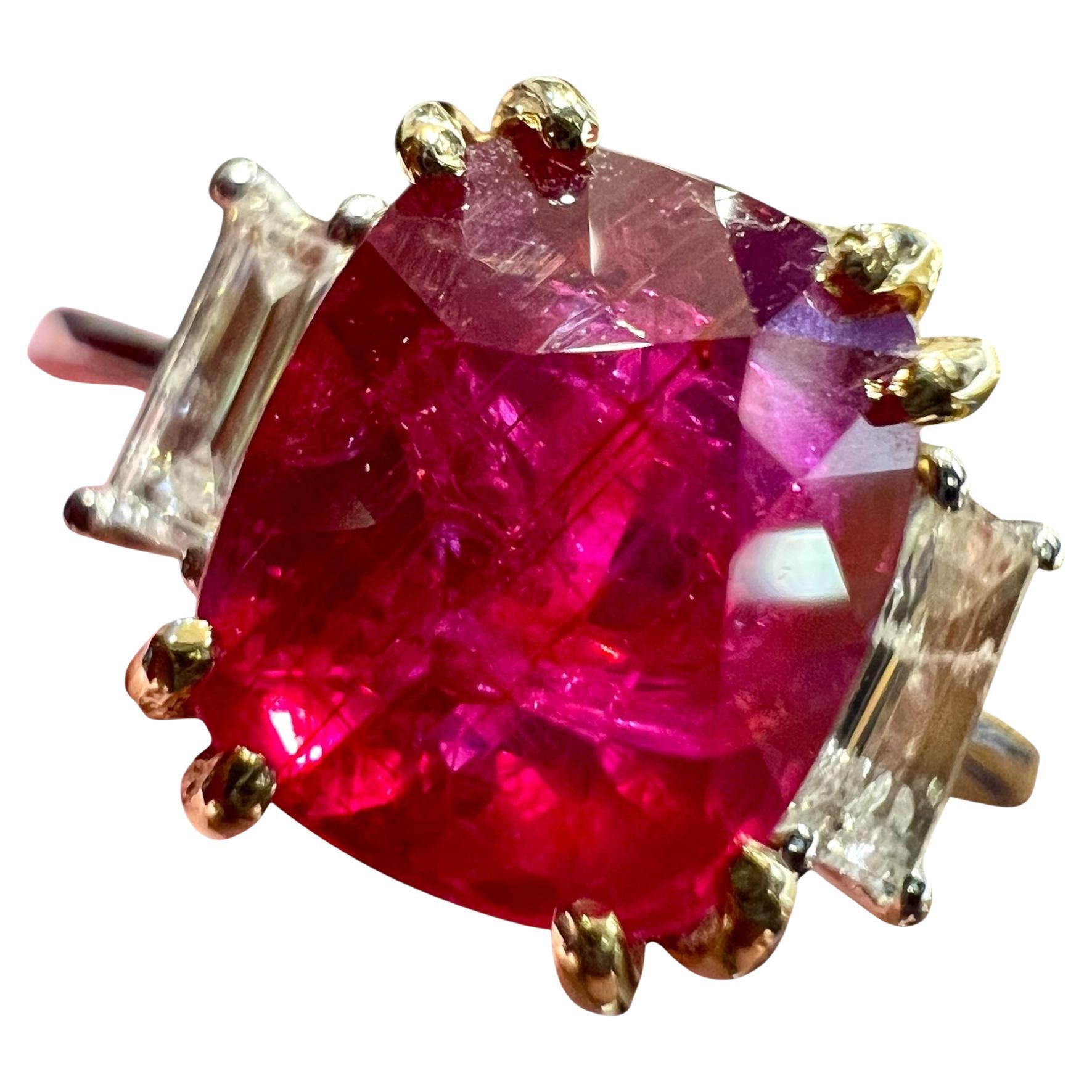 Bague en or 18 carats certifiée GCI de 3,17 ct de rubis naturel non chauffé et de diamants