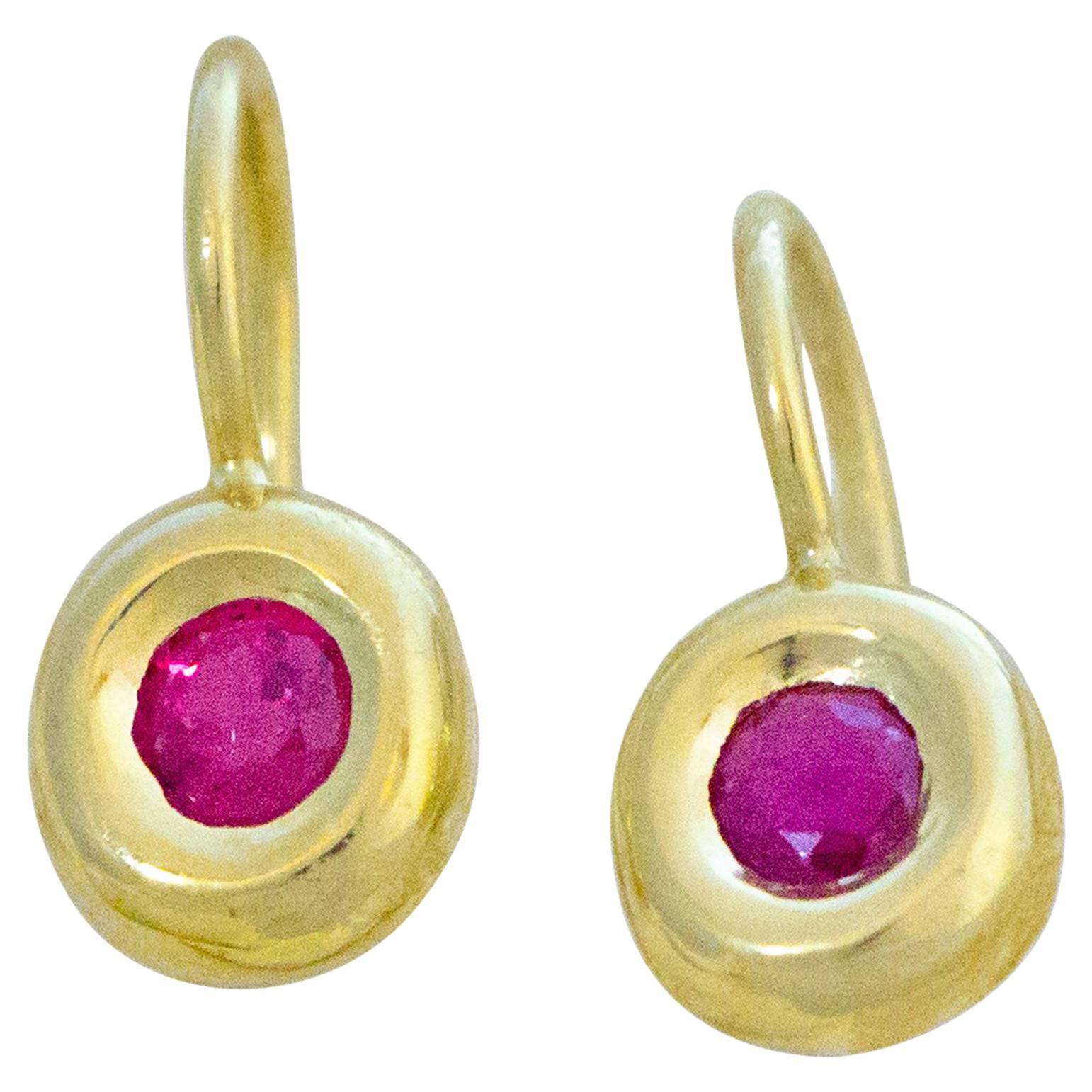 Fine Gemfields Mozambique Ruby and 18 Karat Gold Earrings For Sale