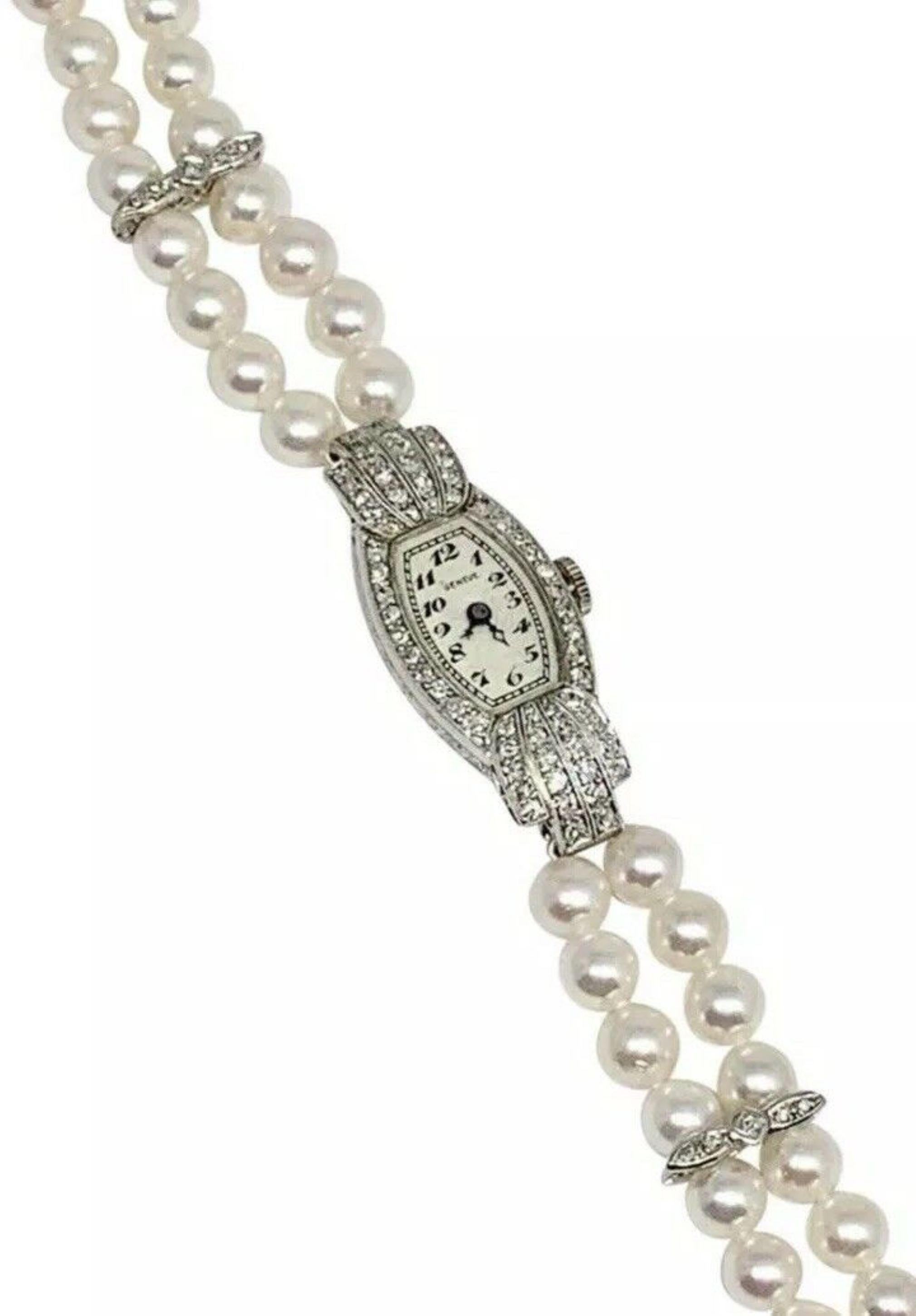 Geneve Diamond Akoya Pearl Platinum Watch Bracelet Certified In New Condition In Brooklyn, NY
