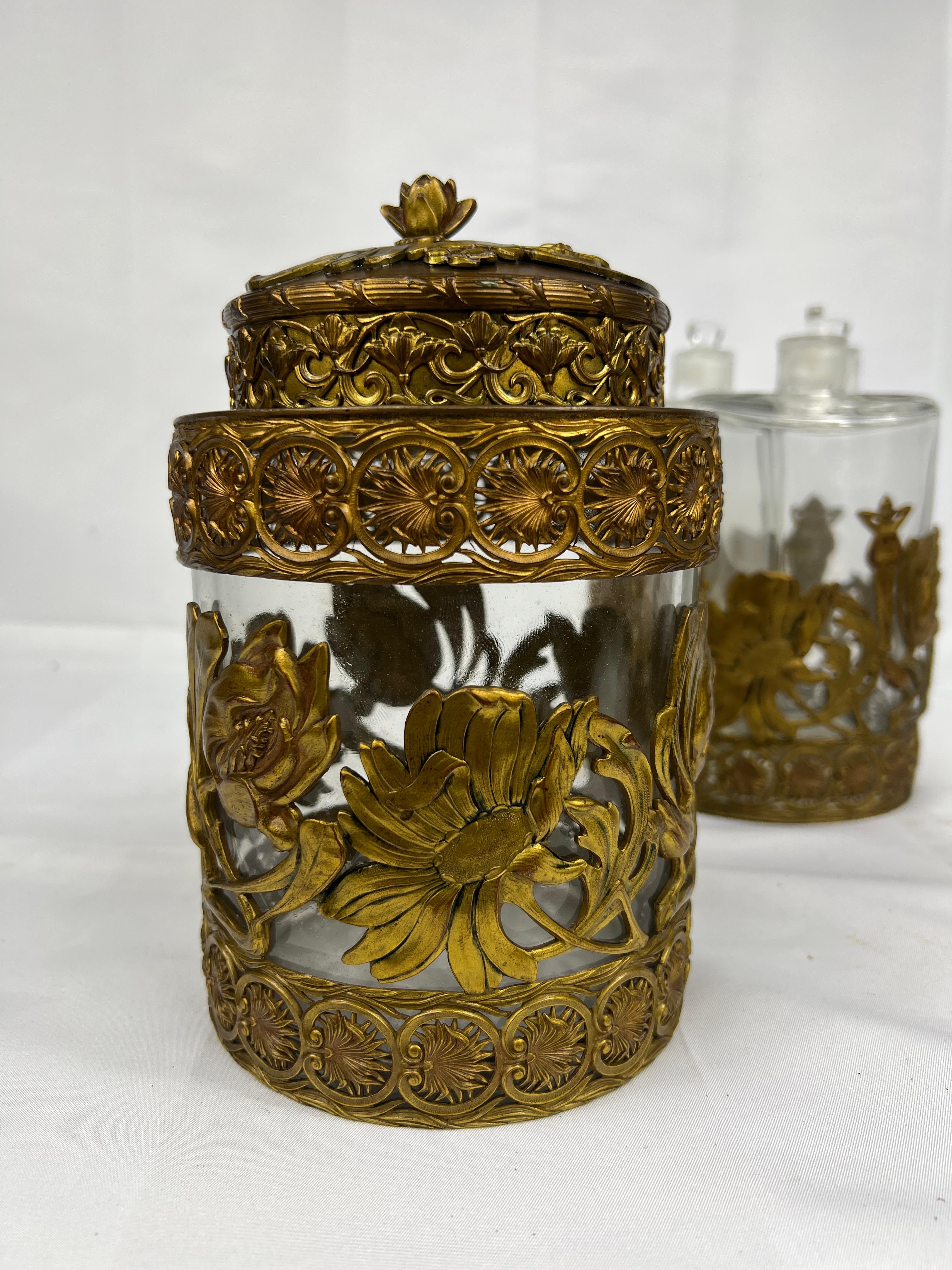 Fine Gentleman's Gilt Bronze Liquor and Cigar Set Art Nouveau Period C. 1900 For Sale 5