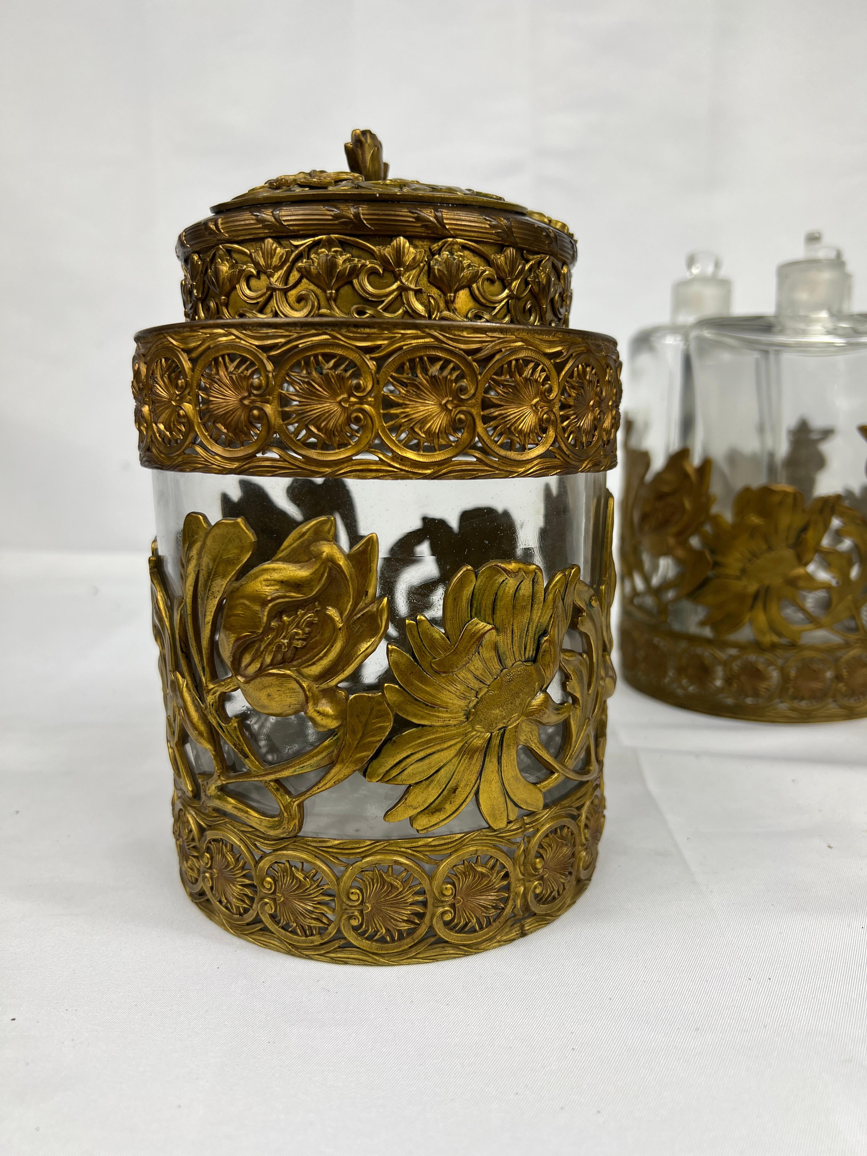 Fine Gentleman's Gilt Bronze Liquor and Cigar Set Art Nouveau Period C. 1900 For Sale 6