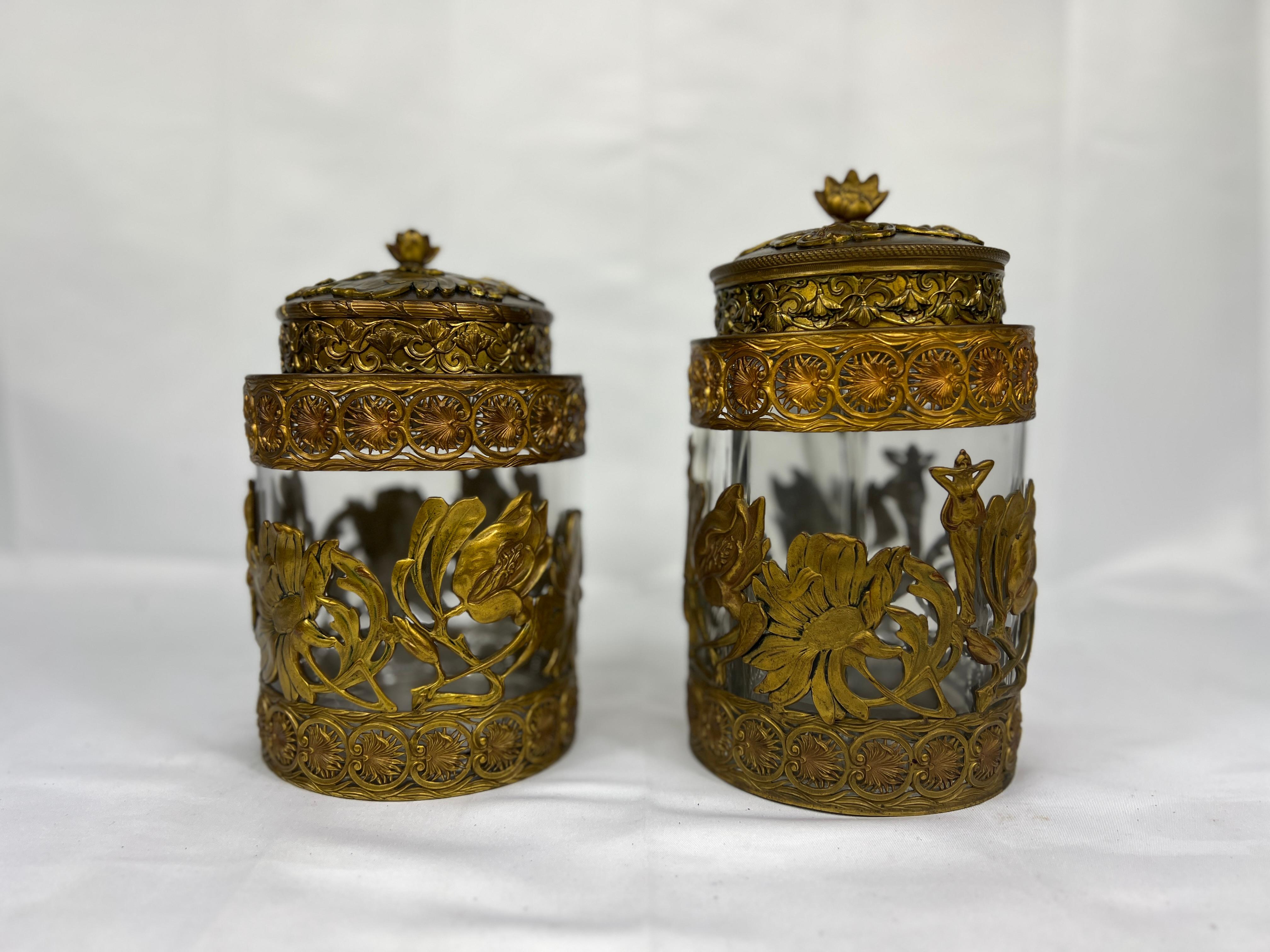 French Fine Gentleman's Gilt Bronze Liquor and Cigar Set Art Nouveau Period C. 1900 For Sale