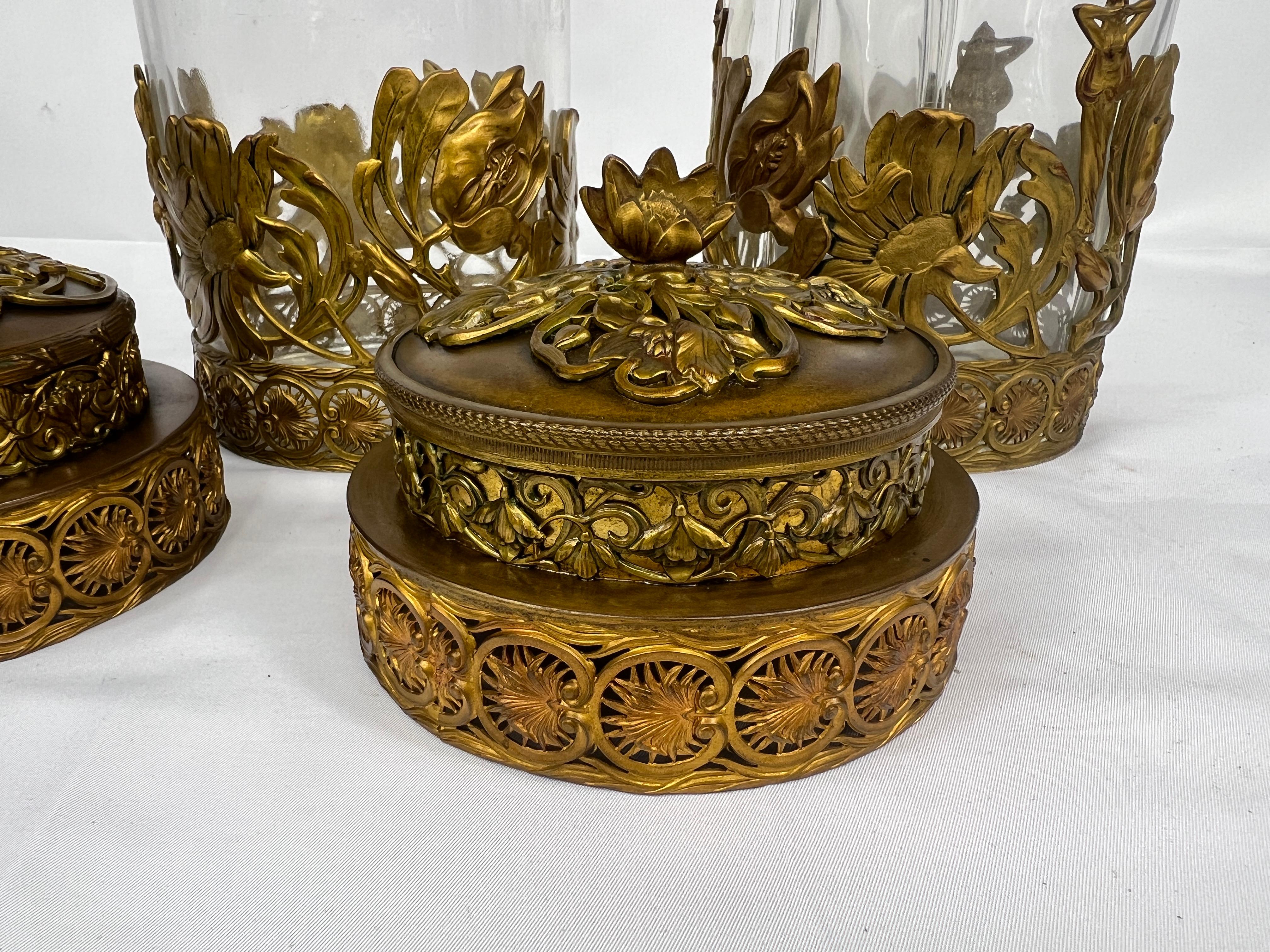 20th Century Fine Gentleman's Gilt Bronze Liquor and Cigar Set Art Nouveau Period C. 1900 For Sale