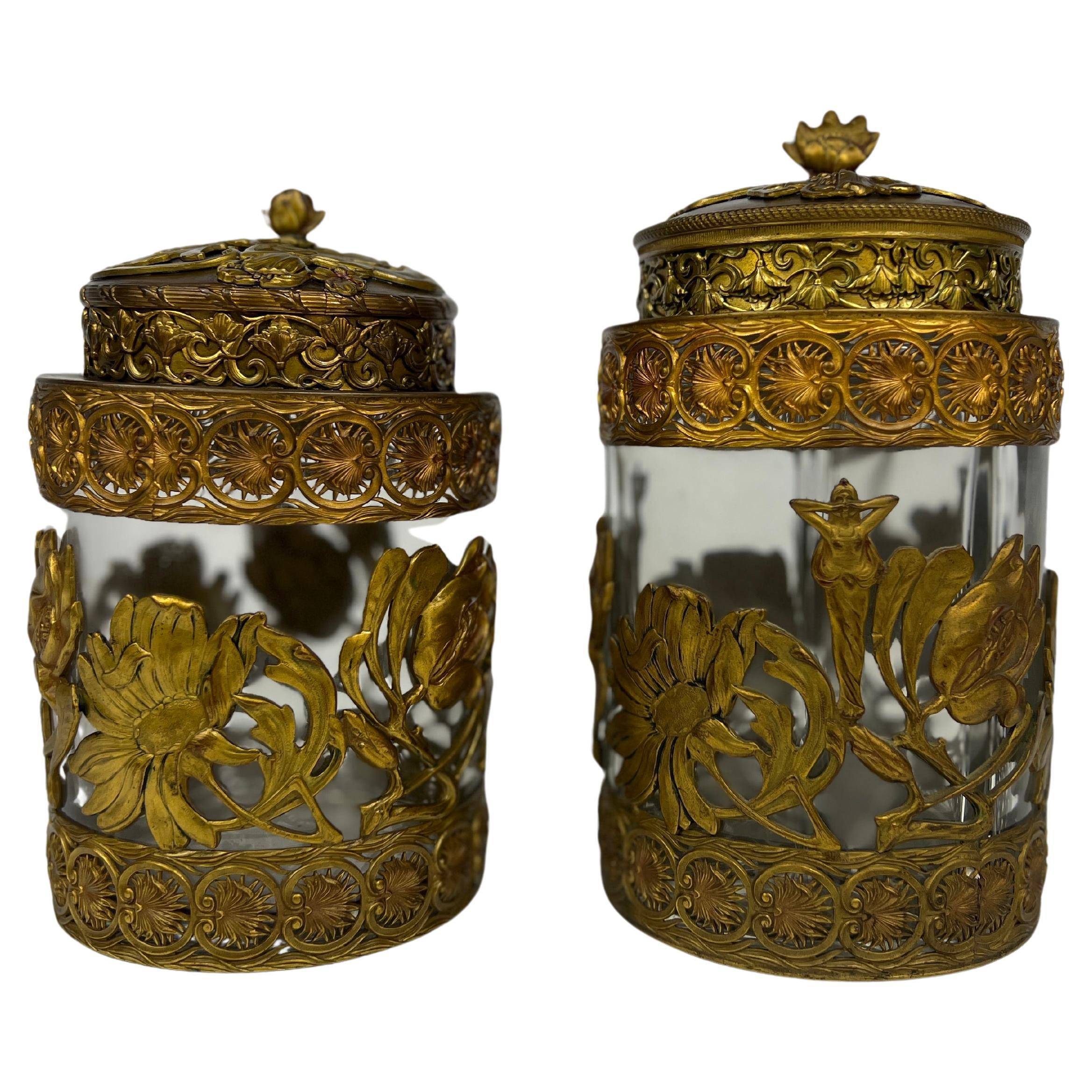 Fine Gentleman's Gilt Bronze Liquor and Cigar Set Art Nouveau Period C. 1900