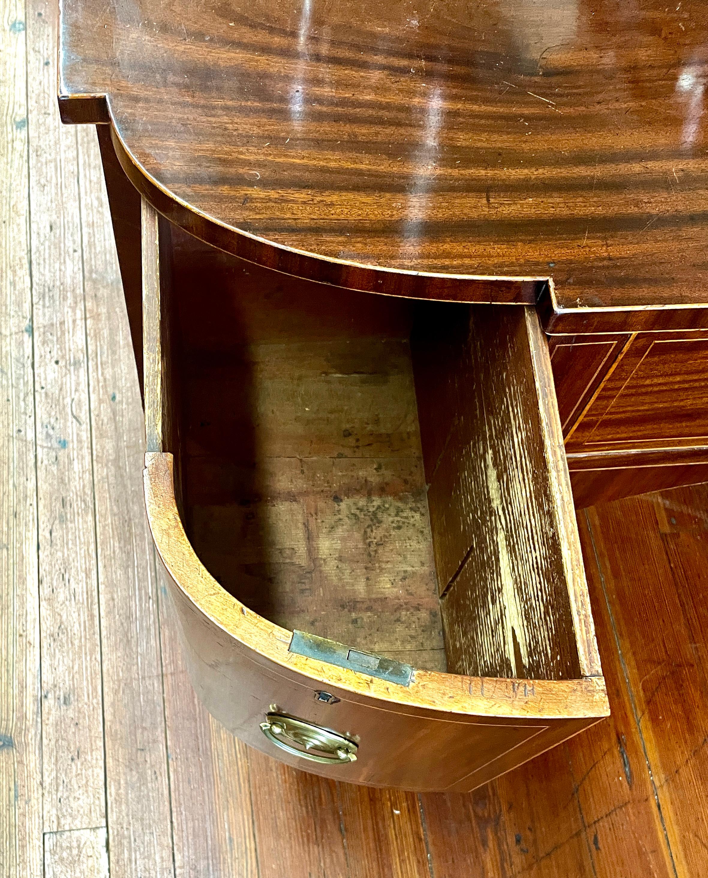 19th Century Fine Geo. III English figured mahogany Hepplewhite style bowfront sideboard For Sale