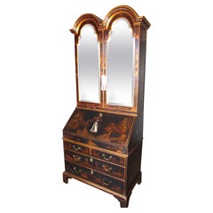 Fine George 111 Period Japanned Black Lacquered Secretary