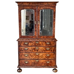 Antique Fine George I Burr Walnut Secretaire Cabinet