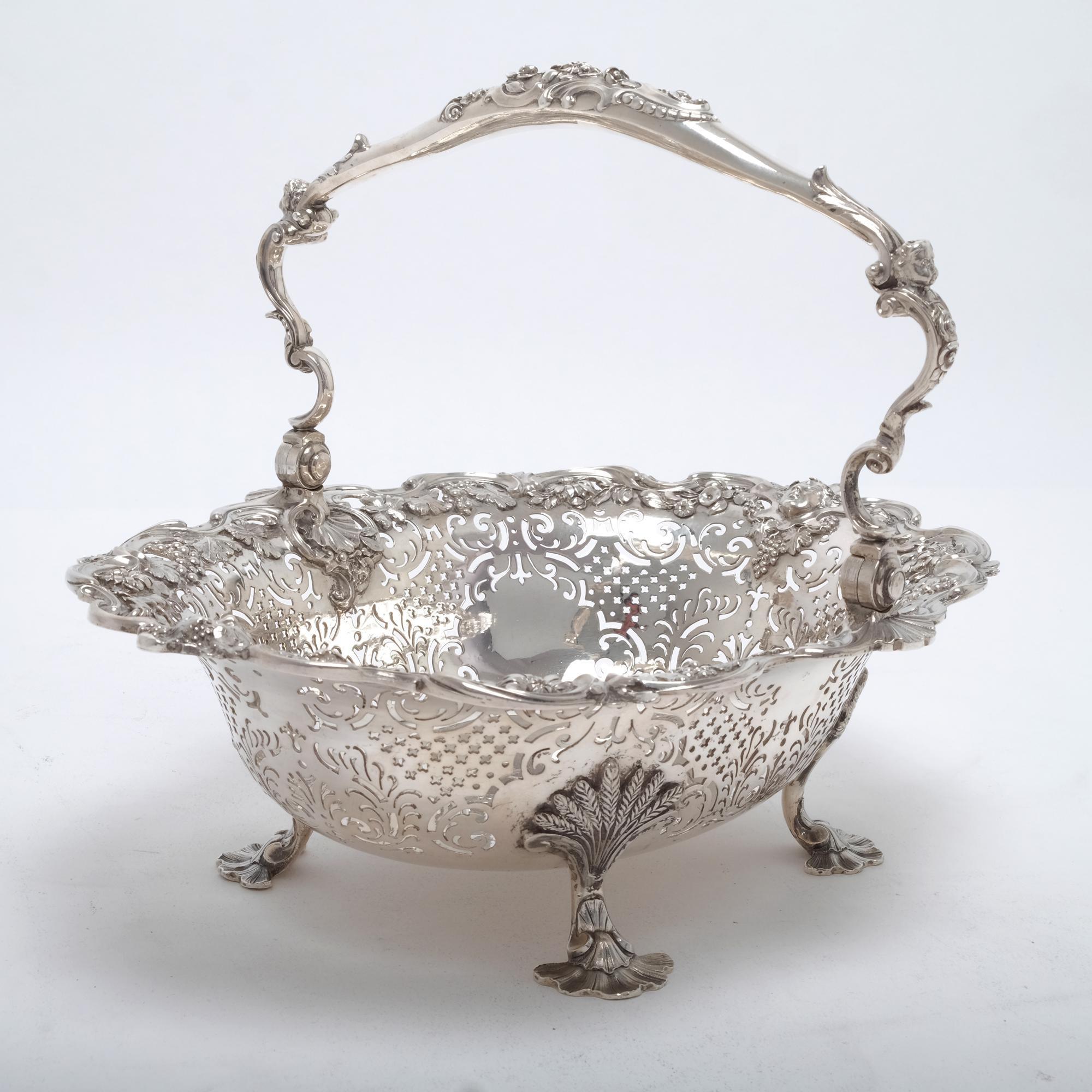 Sterling Silver Fine George II Silver Basket For Sale