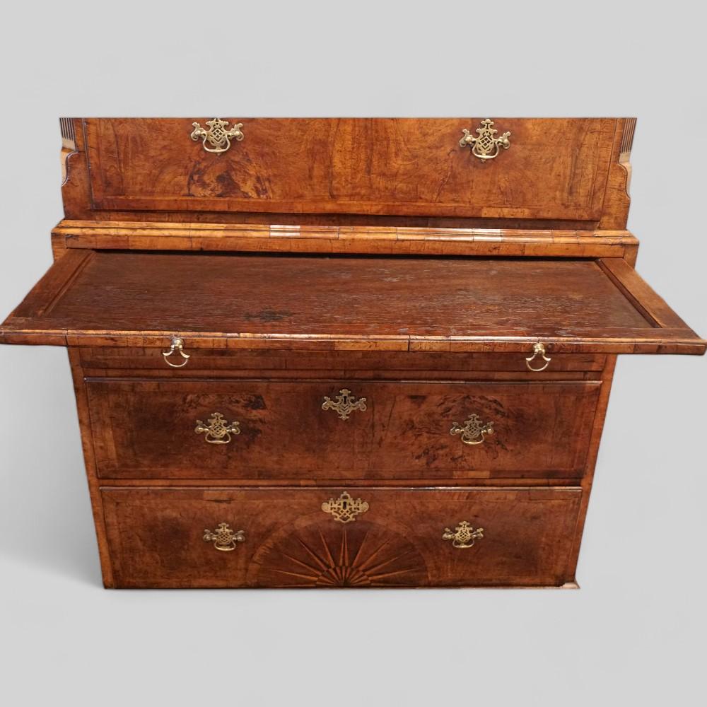 English Fine George II walnut tallboy with sunburst For Sale