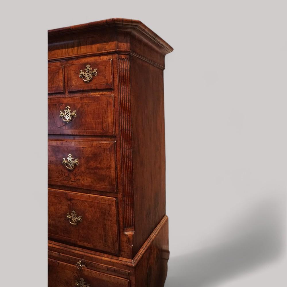 Walnut Fine George II walnut tallboy with sunburst For Sale