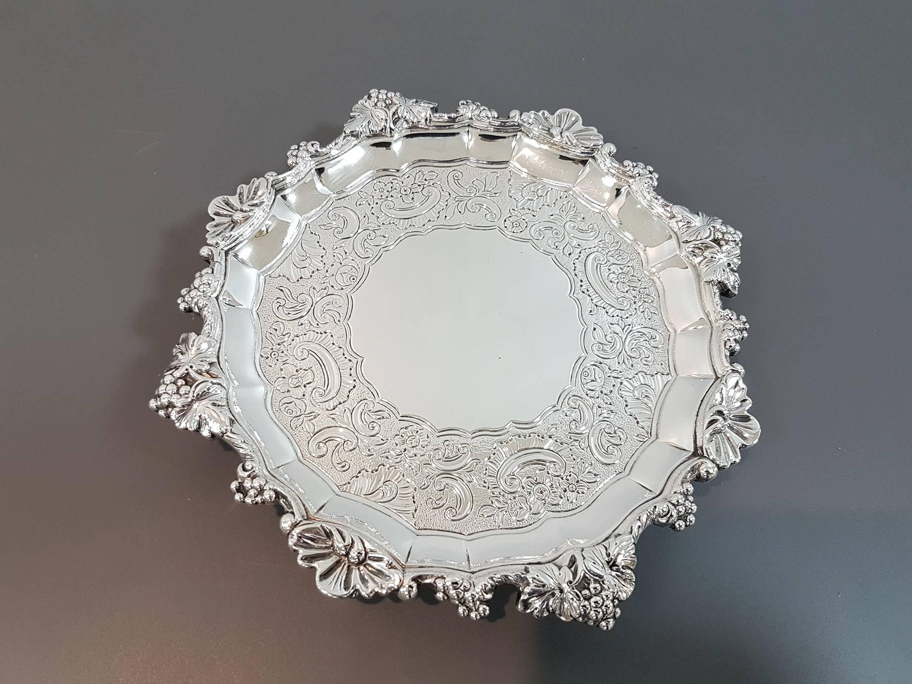 Cast Fine George III Antique Sterling Silver Salvers Made in Edinburgh by John McKay