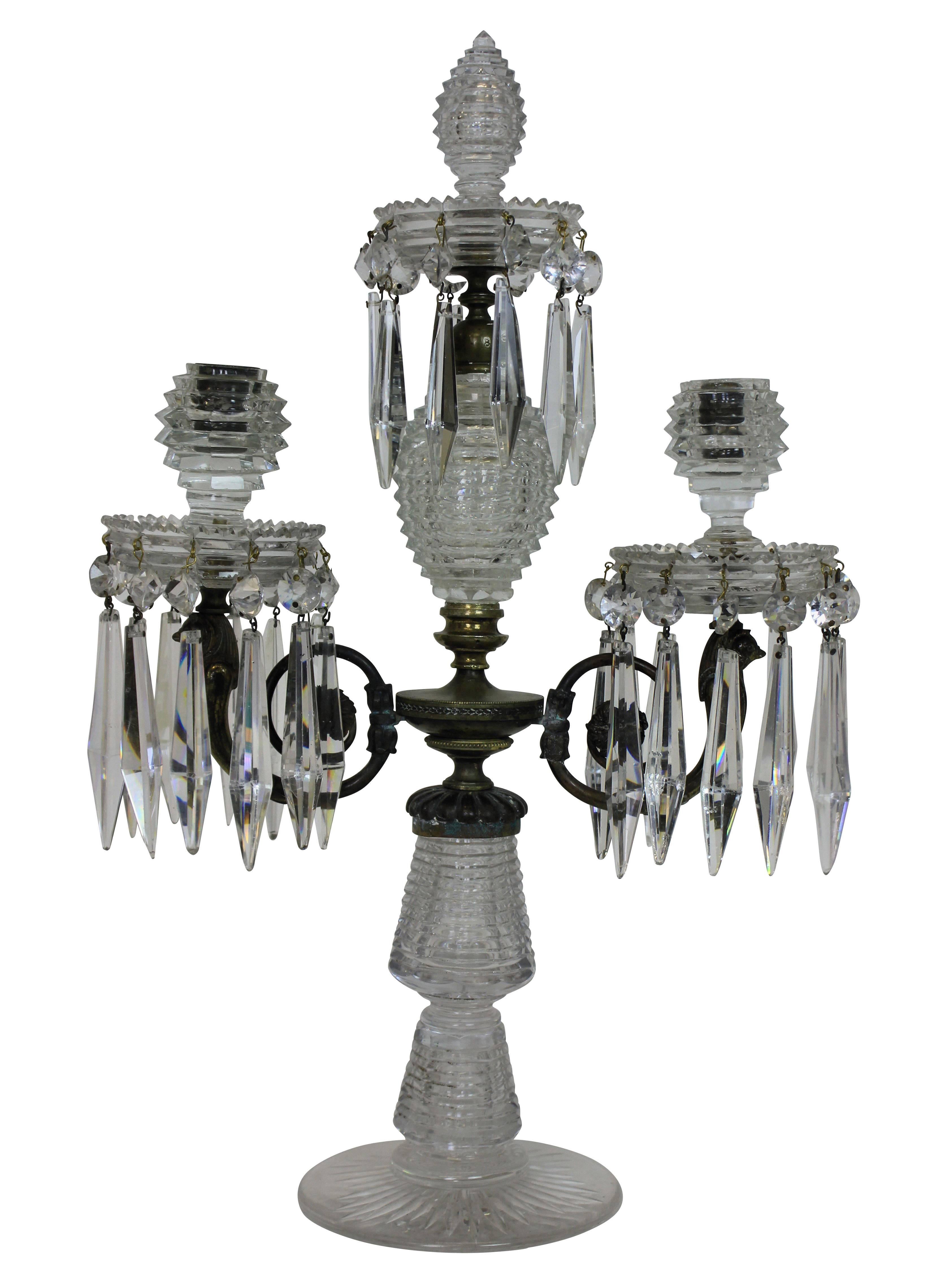candelabrum with pendants of cut glass