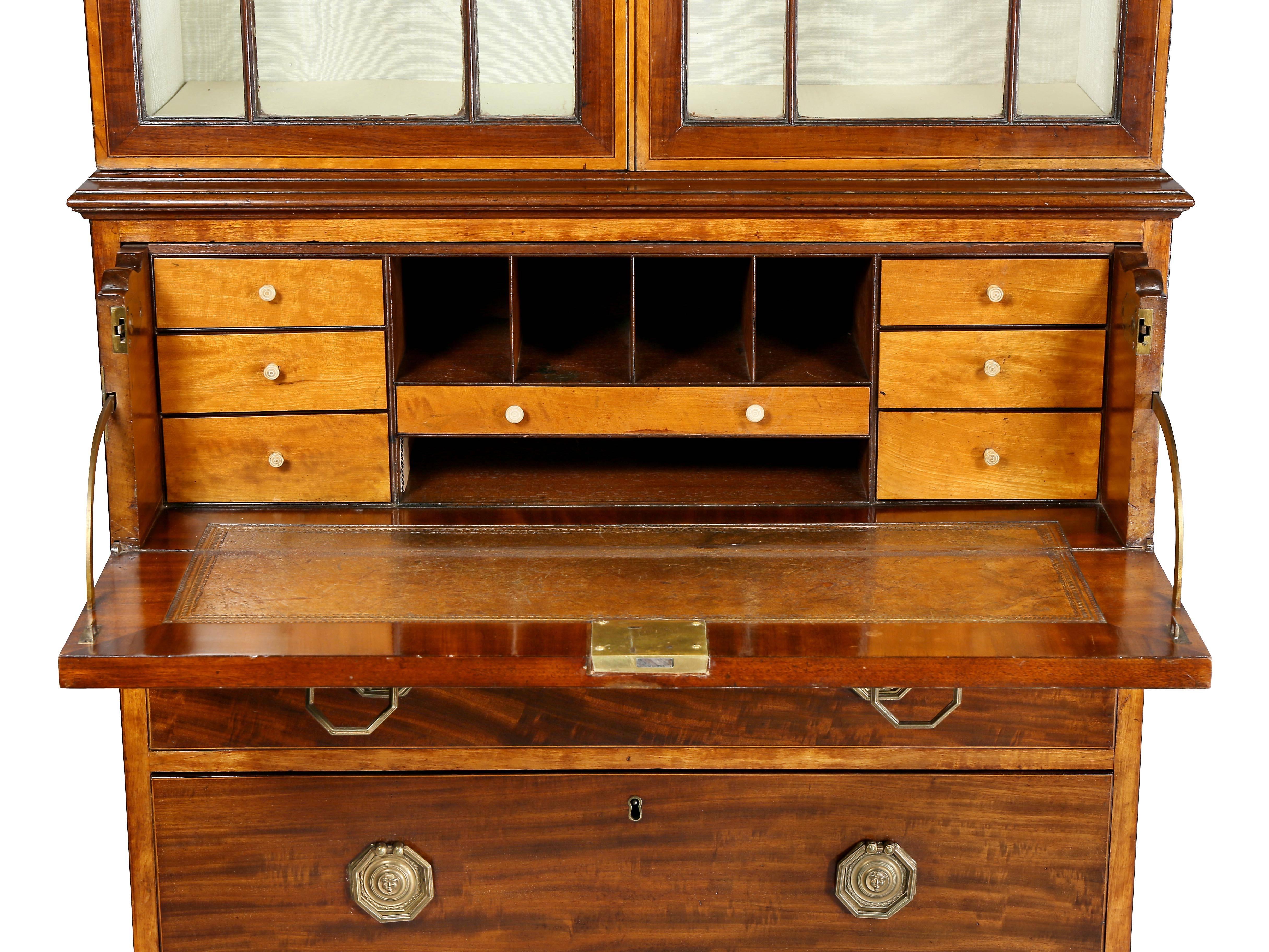 Late 18th Century Fine George III Diminutive Mahogany and Satinwood Secretaire For Sale