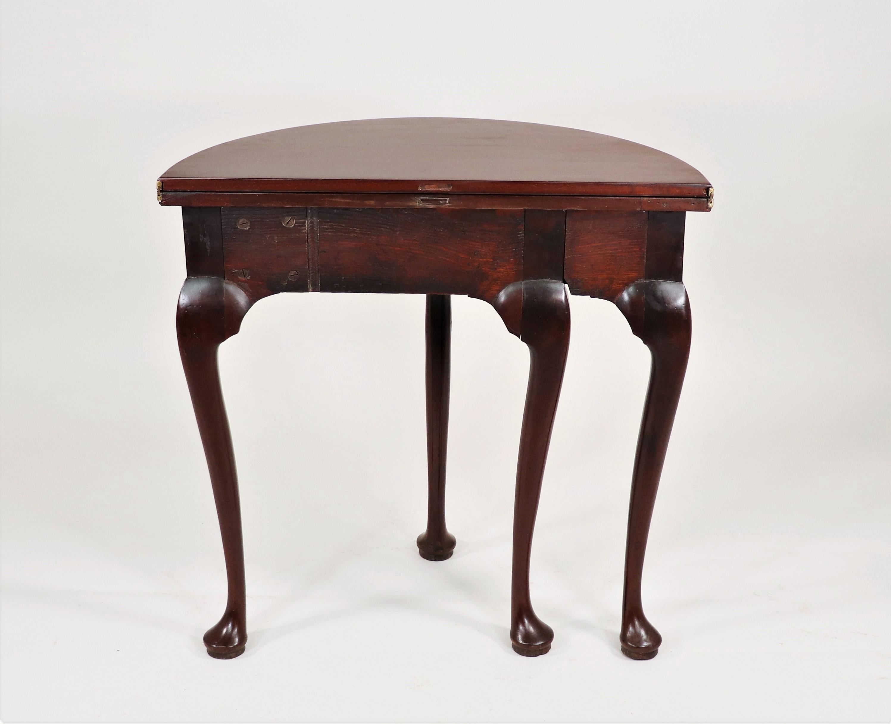 Fine George III English Mahogany Demilune Table with Two Swing Drawers For Sale 3
