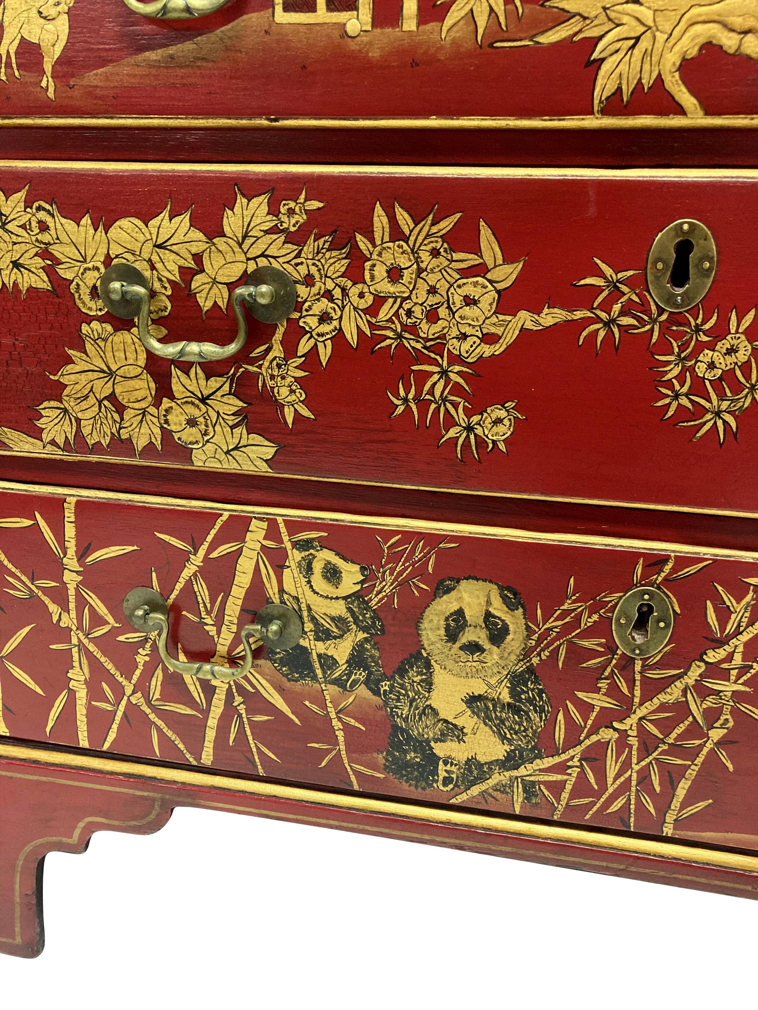 English Fine George III Gilt-Japanned Scarlet Secretaire