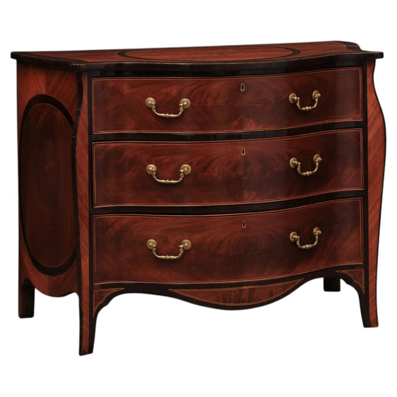 Fine George III Mahogany Chest in the Mannor of John Cobb with Serpentine Form For Sale