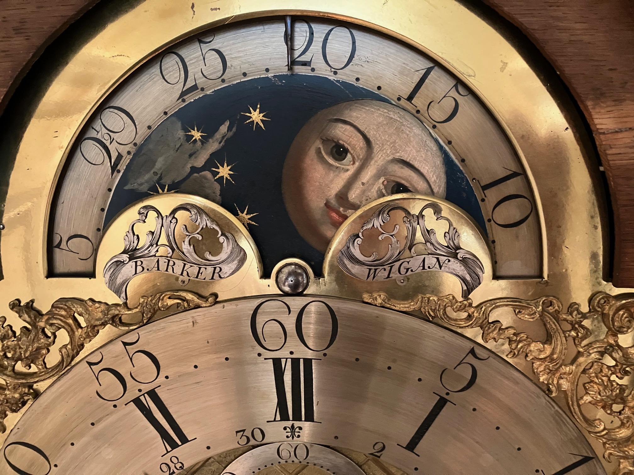 Fine George III Mahogany Tall Case Clock by William Barker 8 Day Time and Strike siglo XVIII en venta