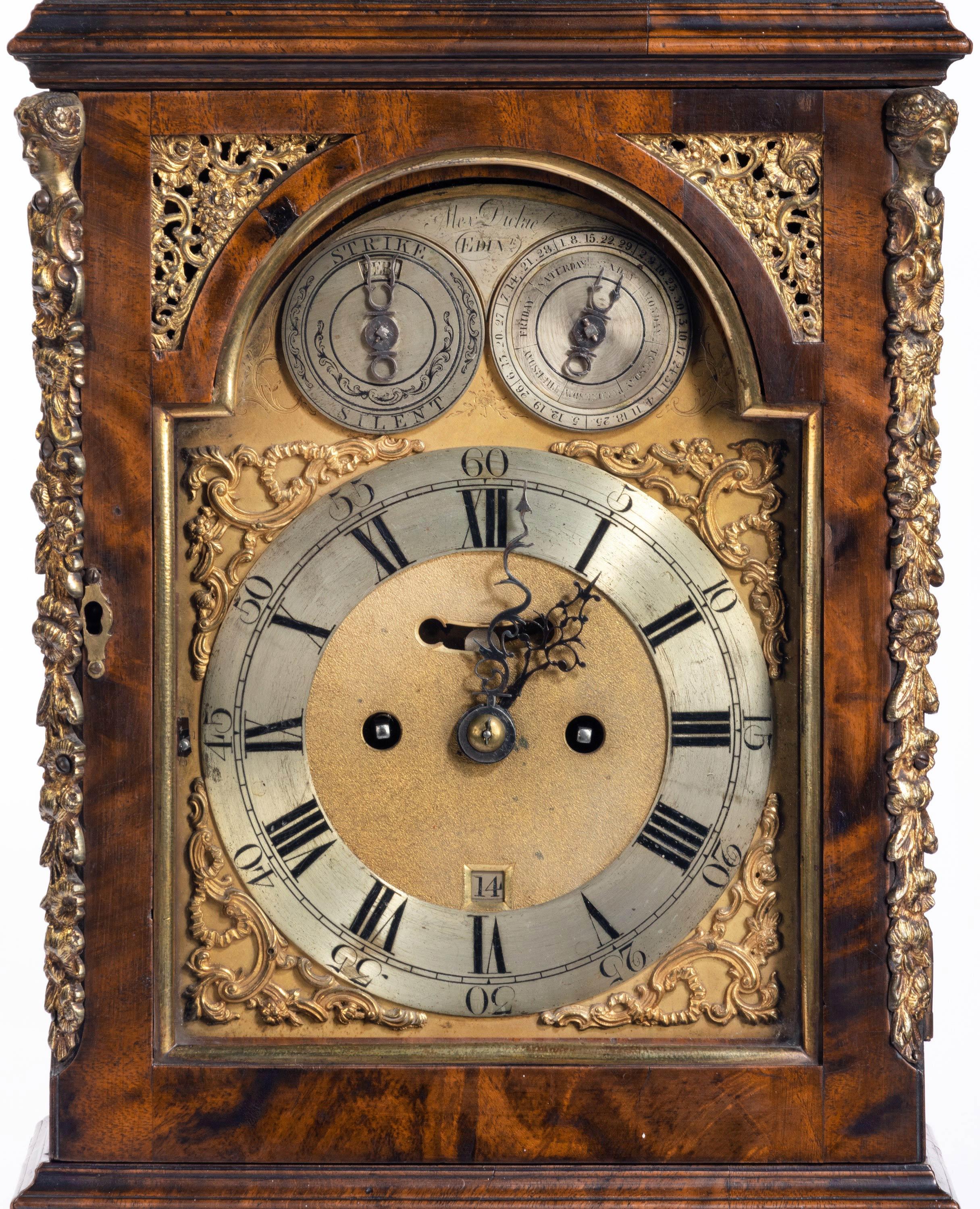 English Fine George III Period Mahogany Bracket Clock Signed by Alex Dickie