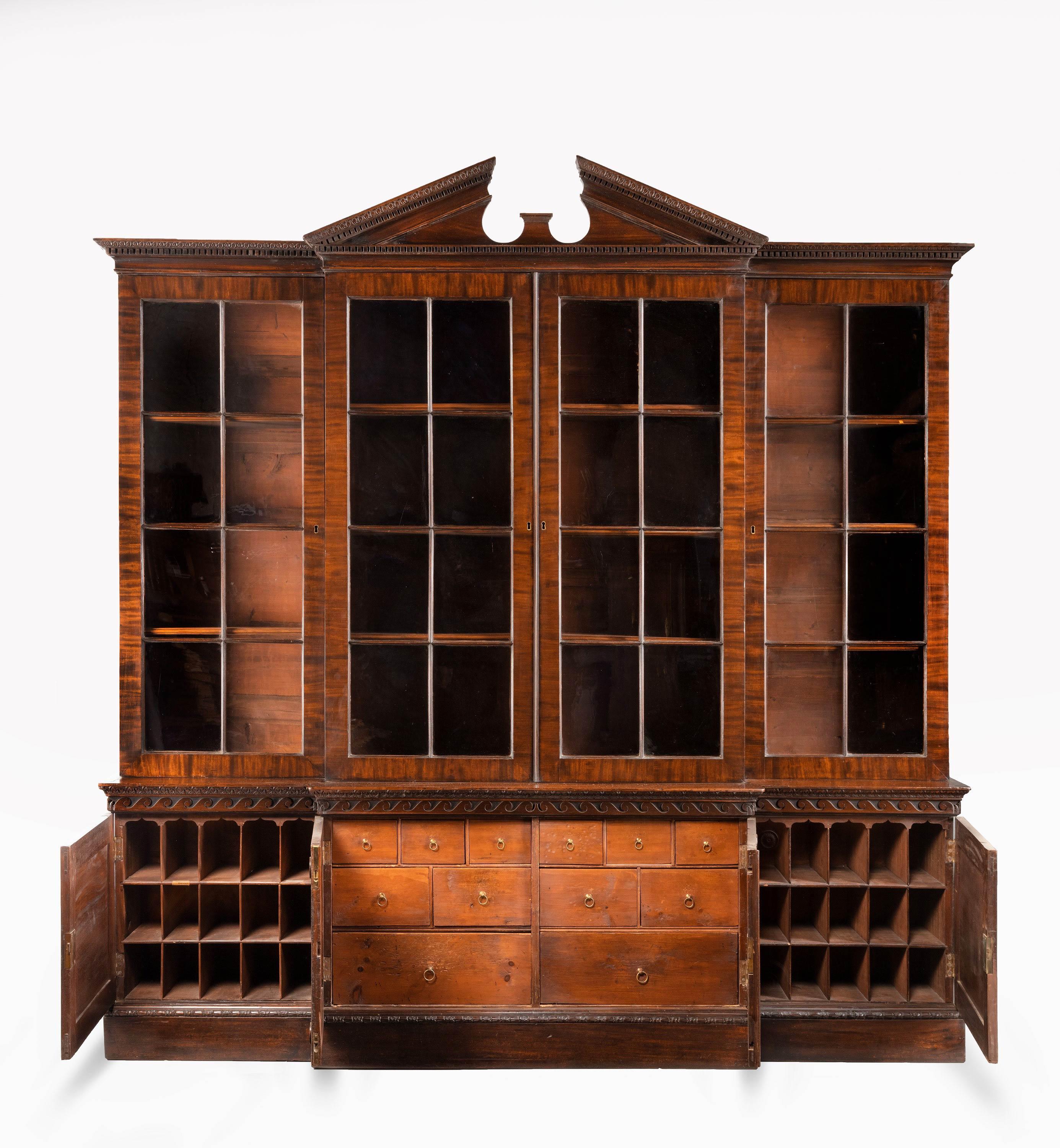 English Fine George III Period Mahogany Breakfront Bookcase