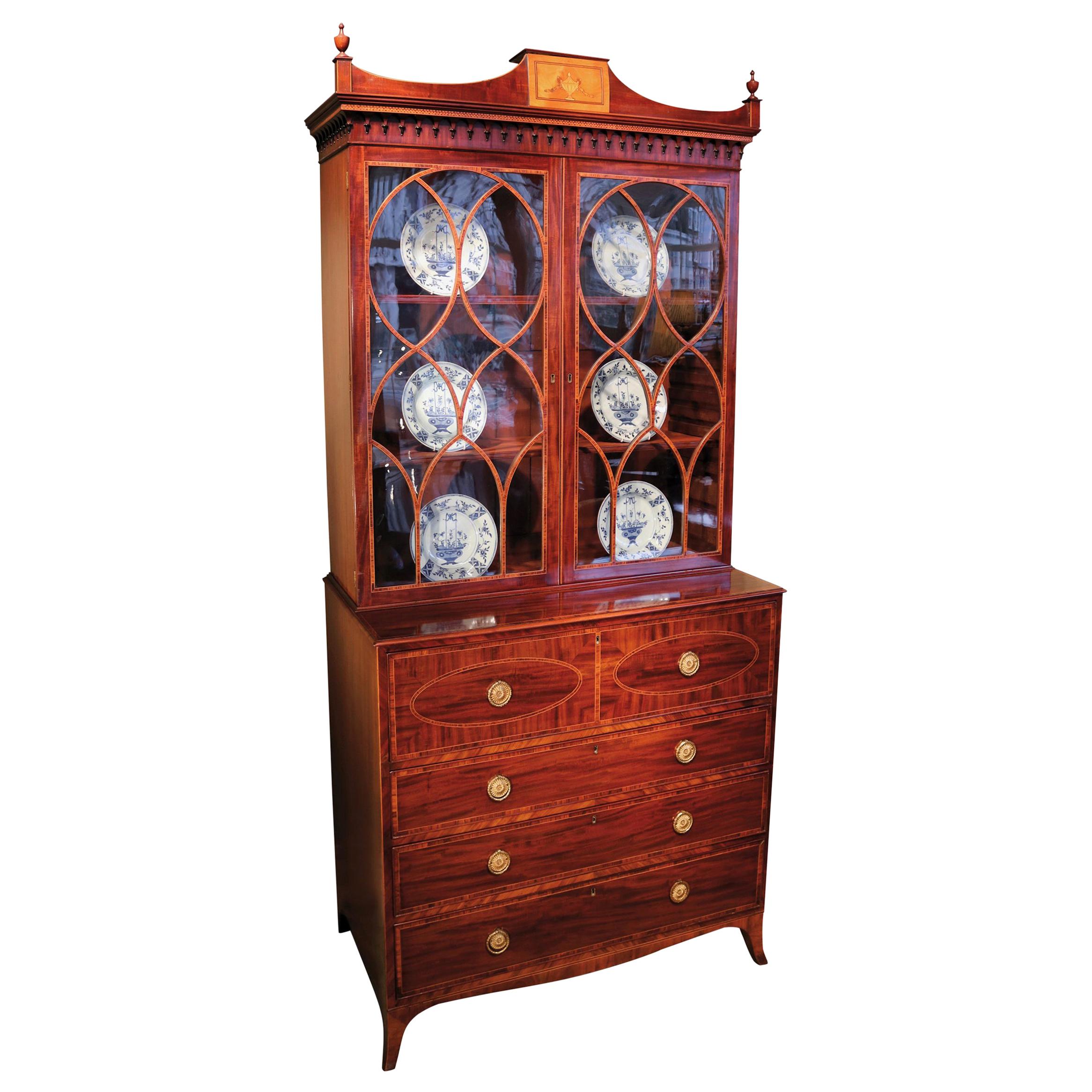 Fine George III Period Mahogany Secretaire Bookcase For Sale