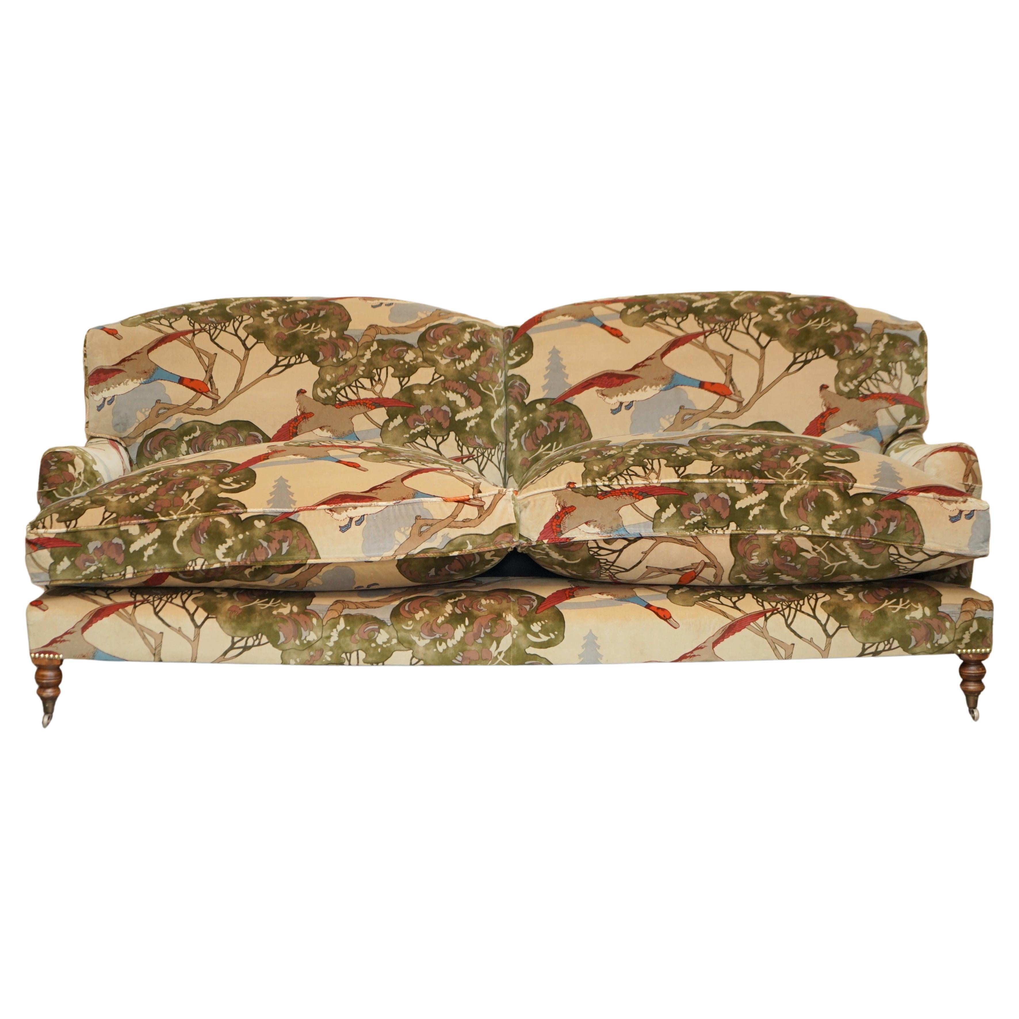 FINE GEORGE SMITH HOWARD SCROLL ARM SOFA MULBERRY FLYING DUCKS VELVET