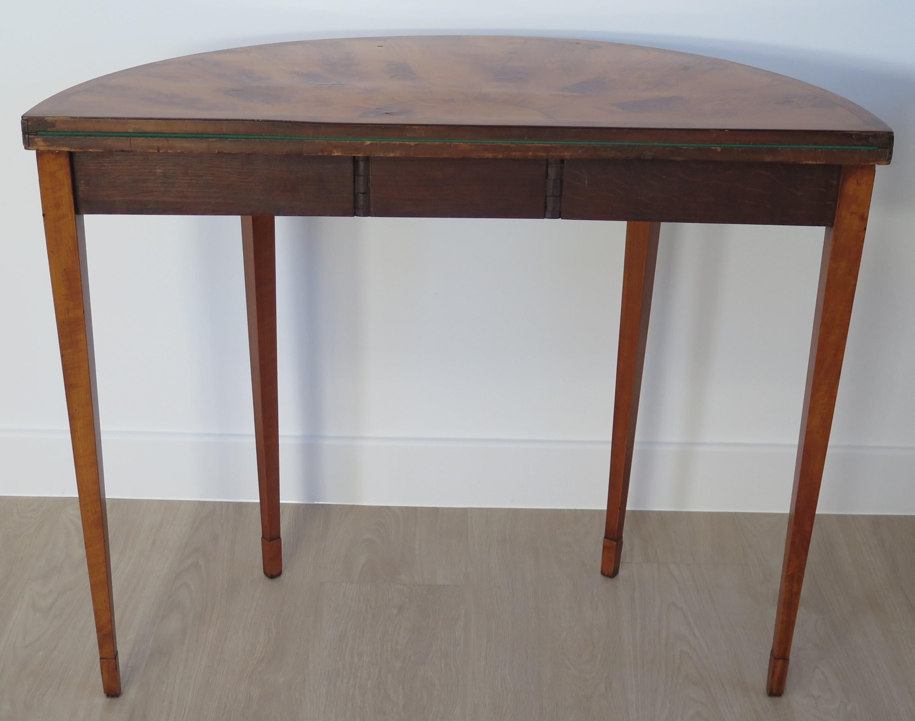 George 111rd Card Table Demi-Lune Satinwood, Sheraton Period circa 1790 4