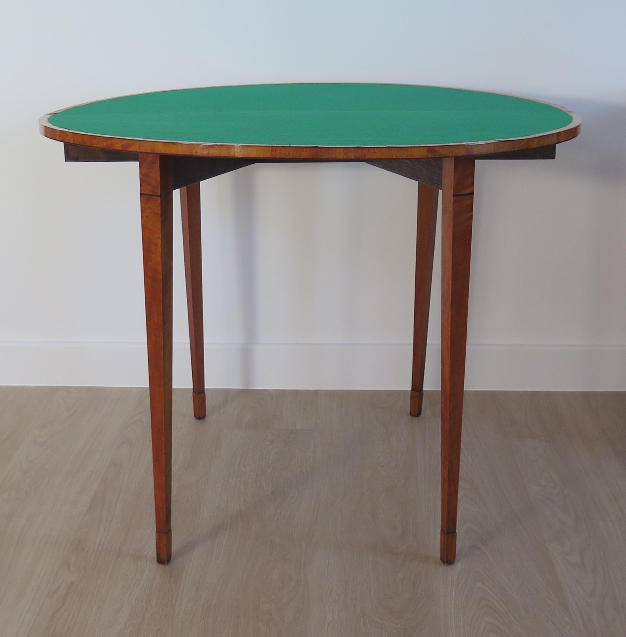 George 111rd Card Table Demi-Lune Satinwood, Sheraton Period circa 1790 For Sale 6