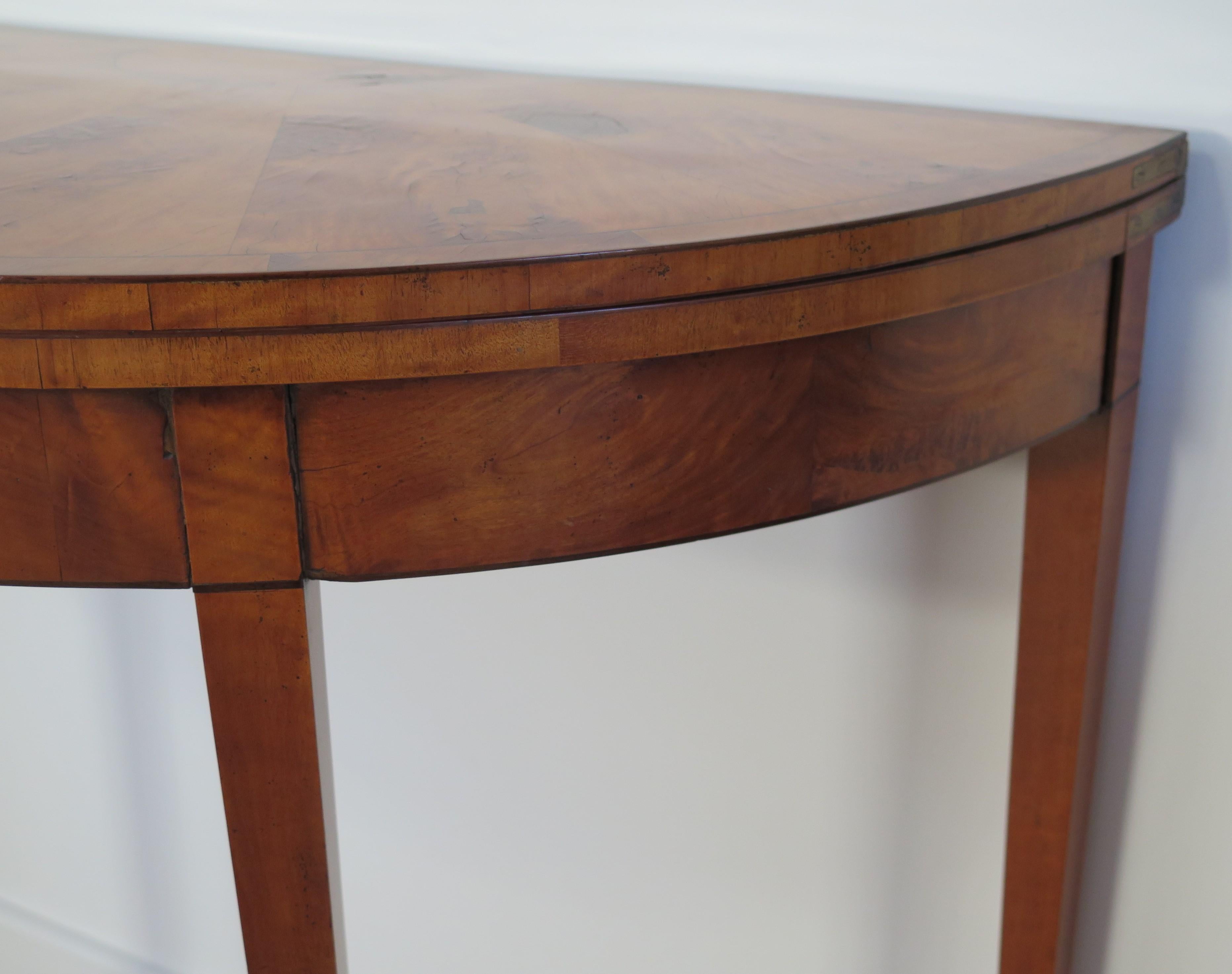 18th Century George 111rd Card Table Demi-Lune Satinwood, Sheraton Period circa 1790 For Sale