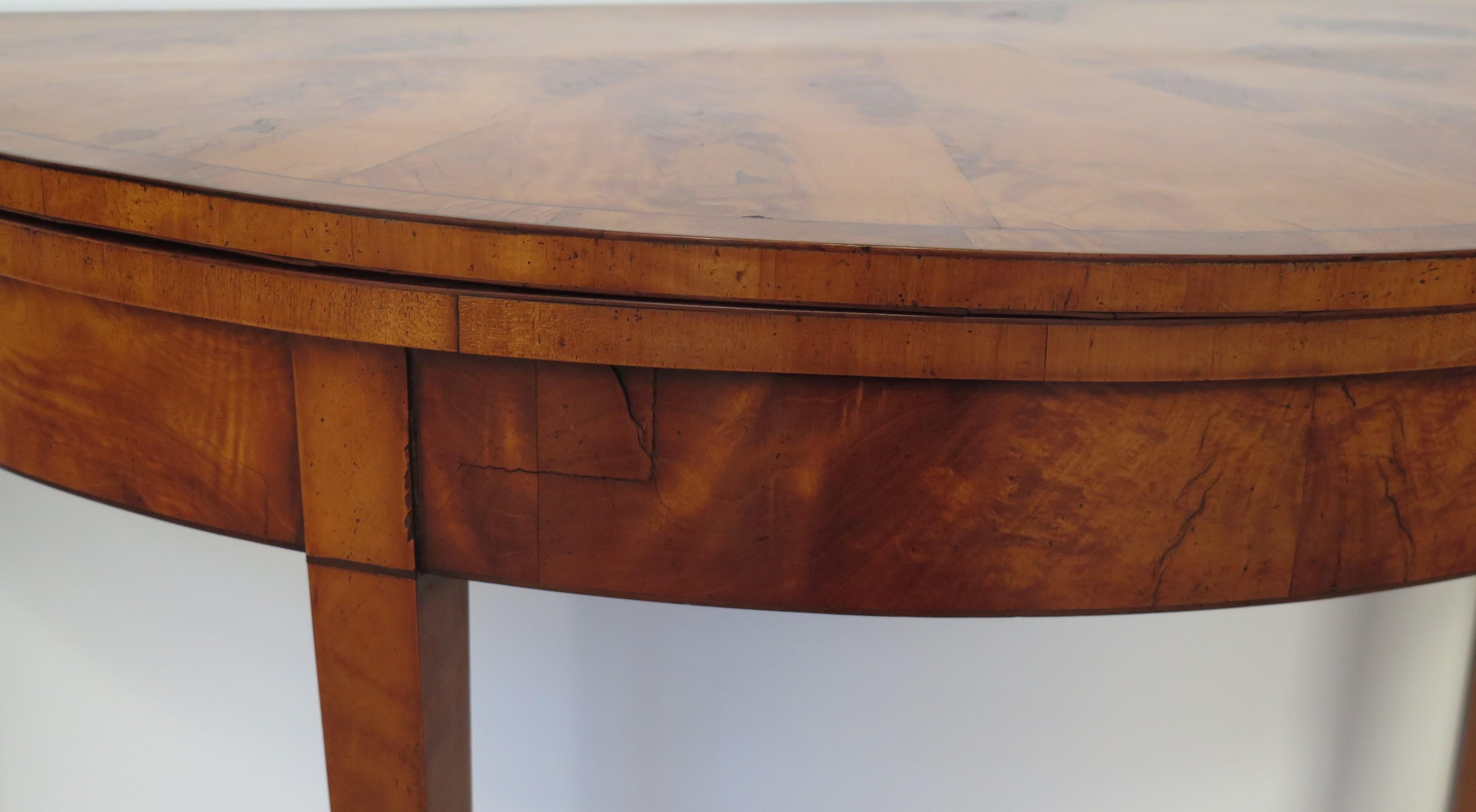 George 111rd Card Table Demi-Lune Satinwood, Sheraton Period circa 1790 For Sale 1