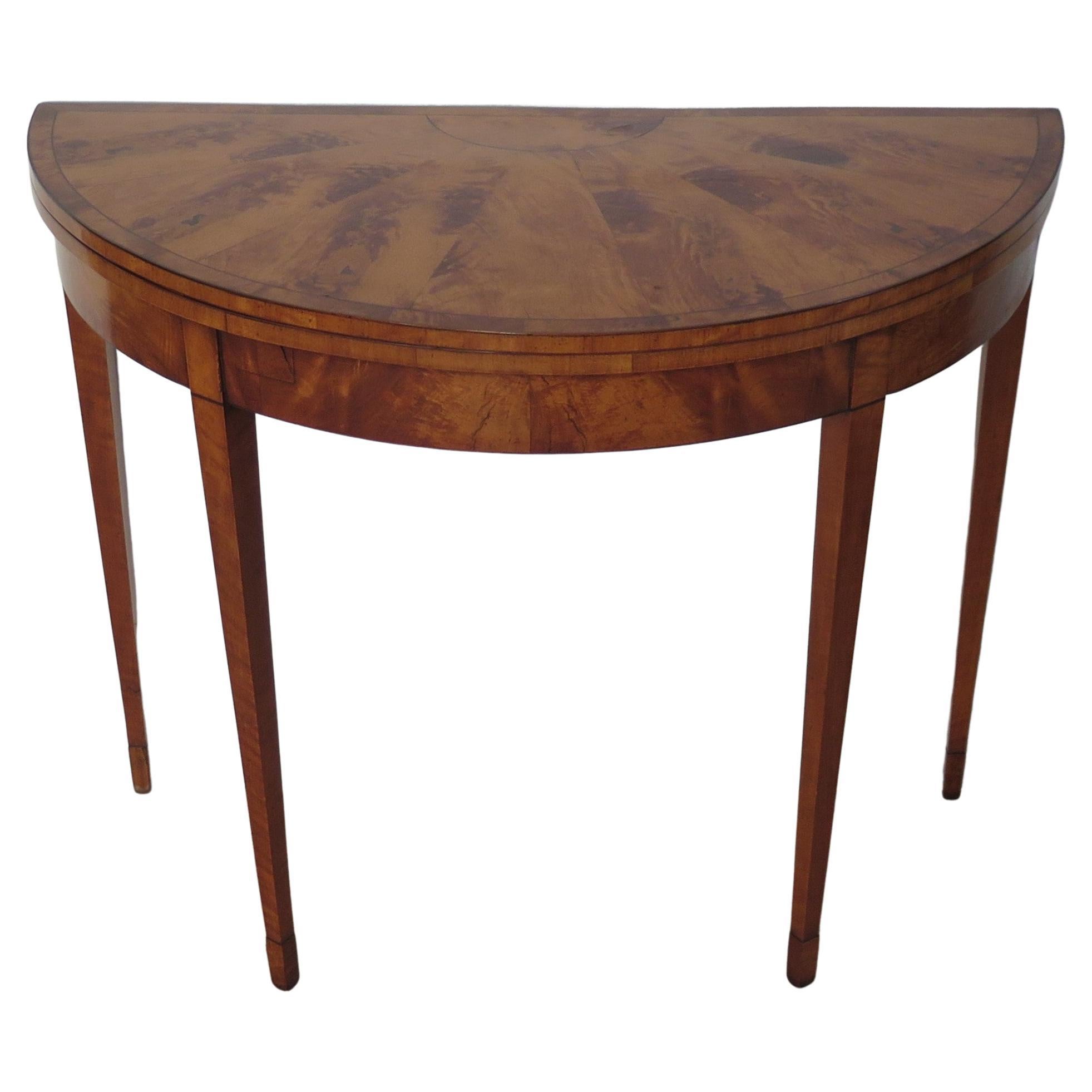 George 111rd Card Table Demi-Lune Satinwood, Sheraton Period circa 1790 For Sale