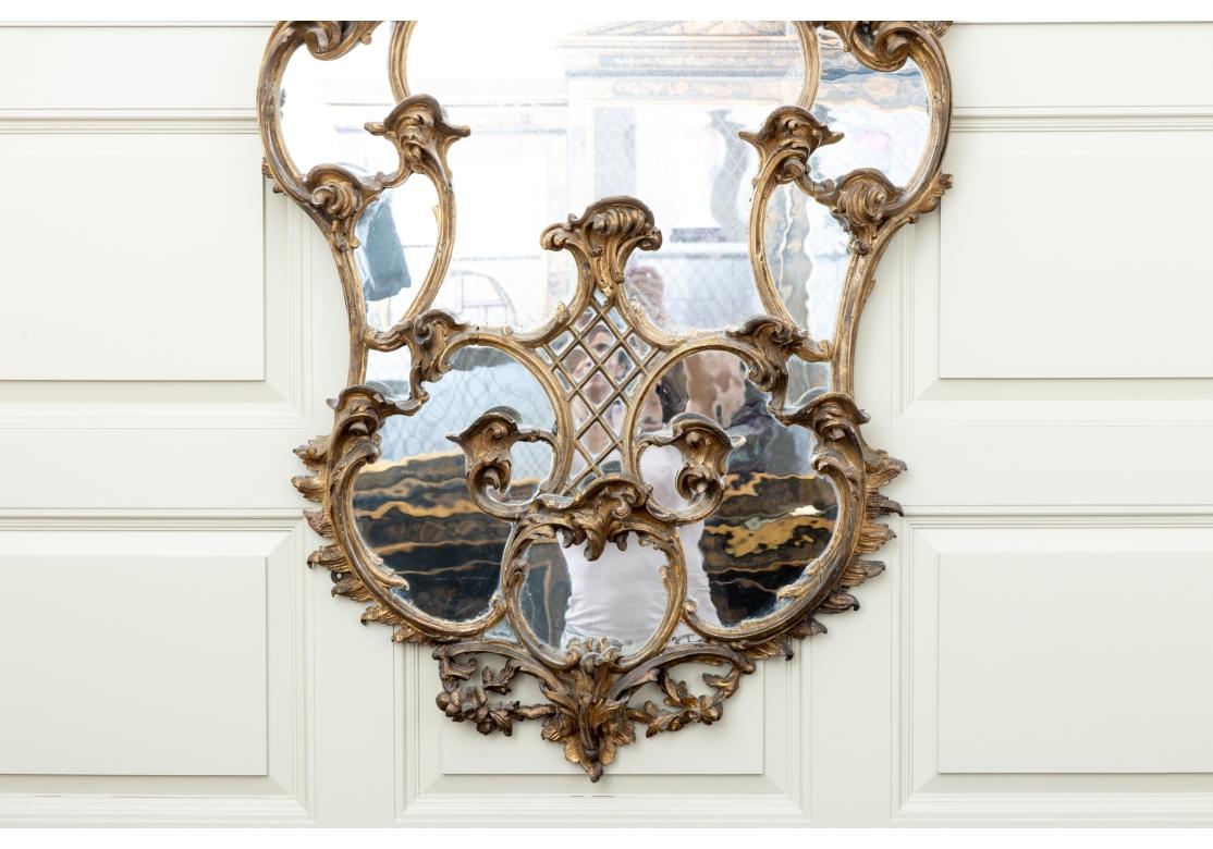 Gesso Fine Georgian Antique Carved And Gilt Tiered Mirror For Sale