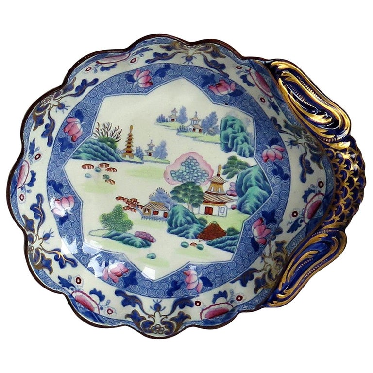 Fine Georgian Hicks and Meigh Ironstone Shell Dish in Chinese Landscape ...