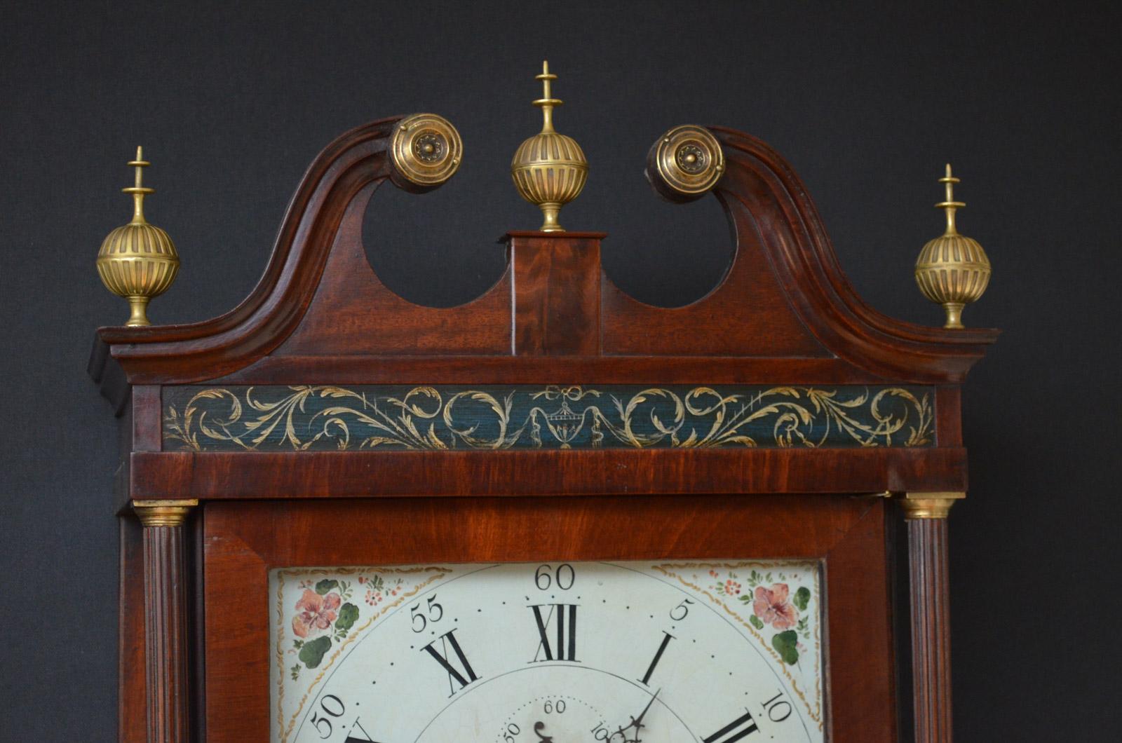 Sn3156 fine quality Georgian, mahogany and inlaid longcase clock, having white dial signed Collier, Eccles with subsidiary seconds and date aperture, Roman and Arabic numerals, two train 8-day movement with anchor escapement rack striking on a bell.