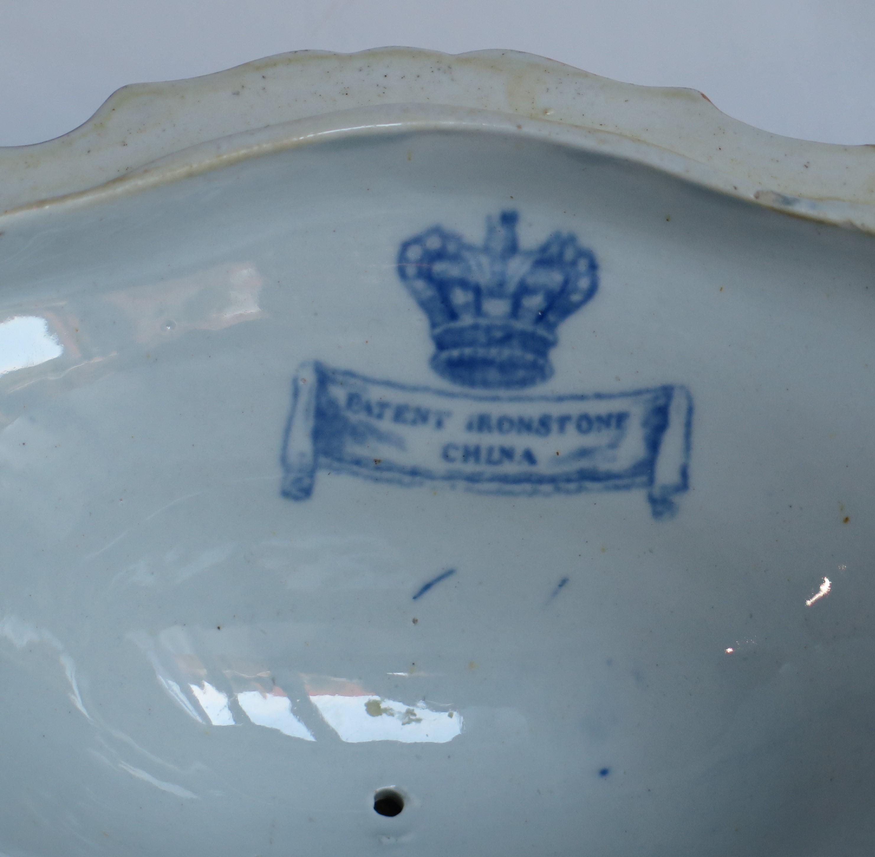 19th Century Georgian Masons Ironstone Sauce Tureen & Cover Bamboo & Basket Ptn, Circa 1820