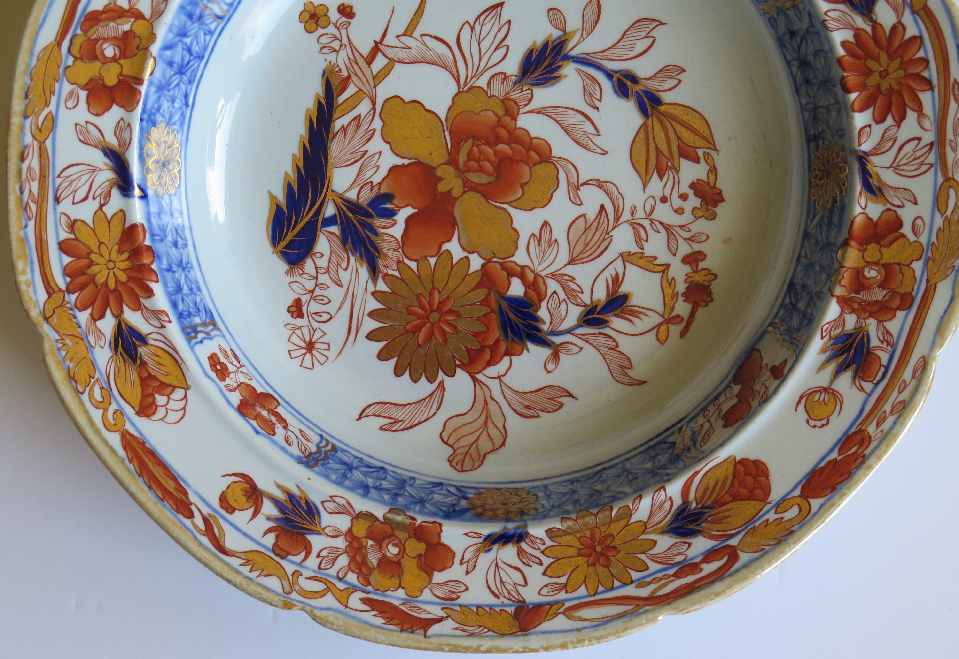 Ironstone Fine Georgian Mason's Soup Bowl or Plate Gold Chrysanthemum Pattern, Circa 1818